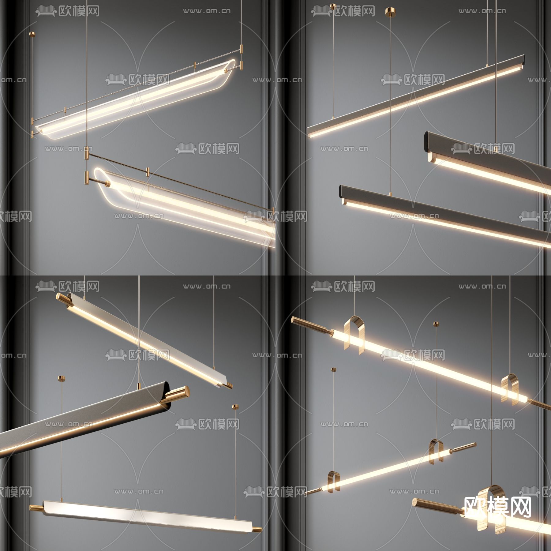 长吊灯 办公吊灯su模型下载（渲染图1）