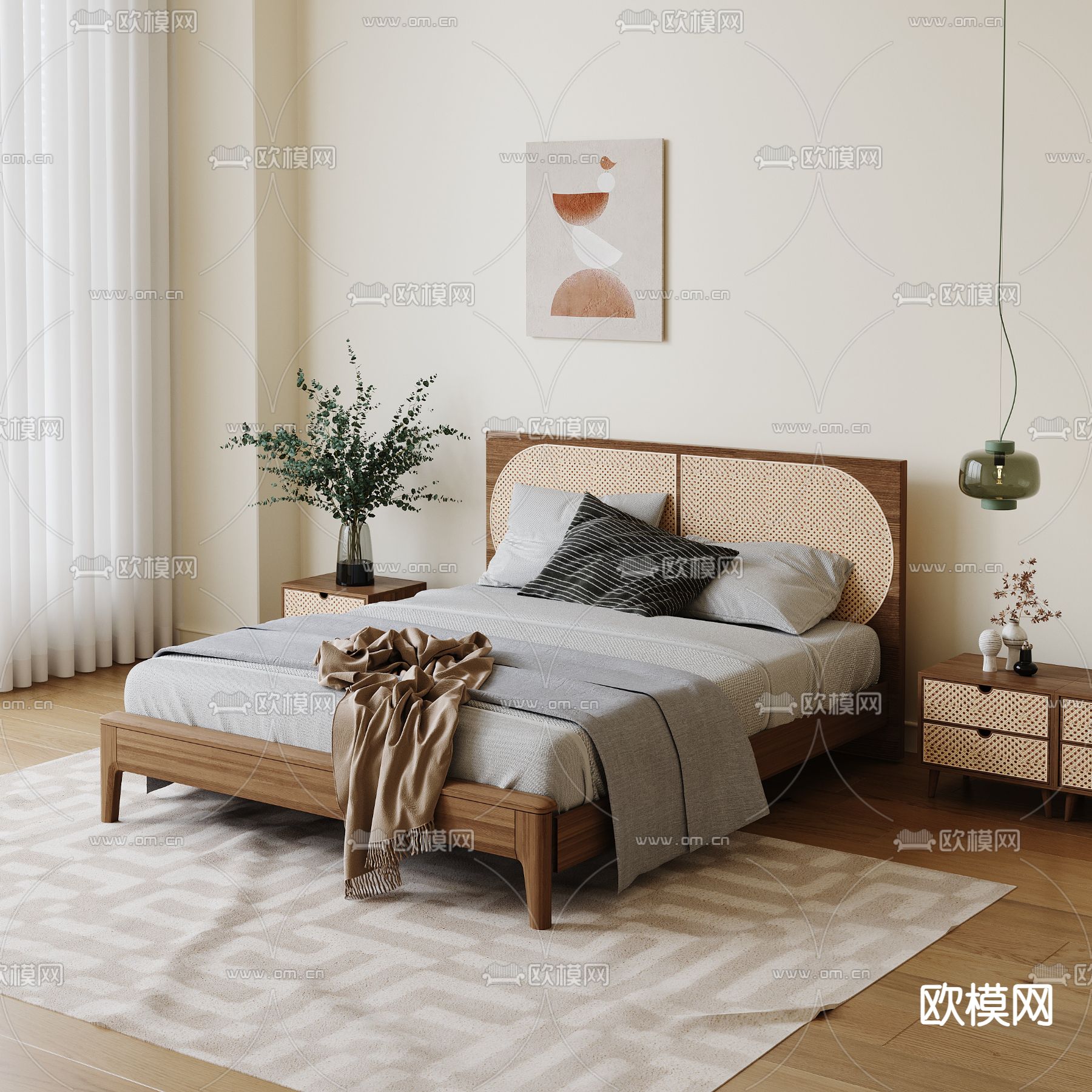 北欧双人床3d模型下载