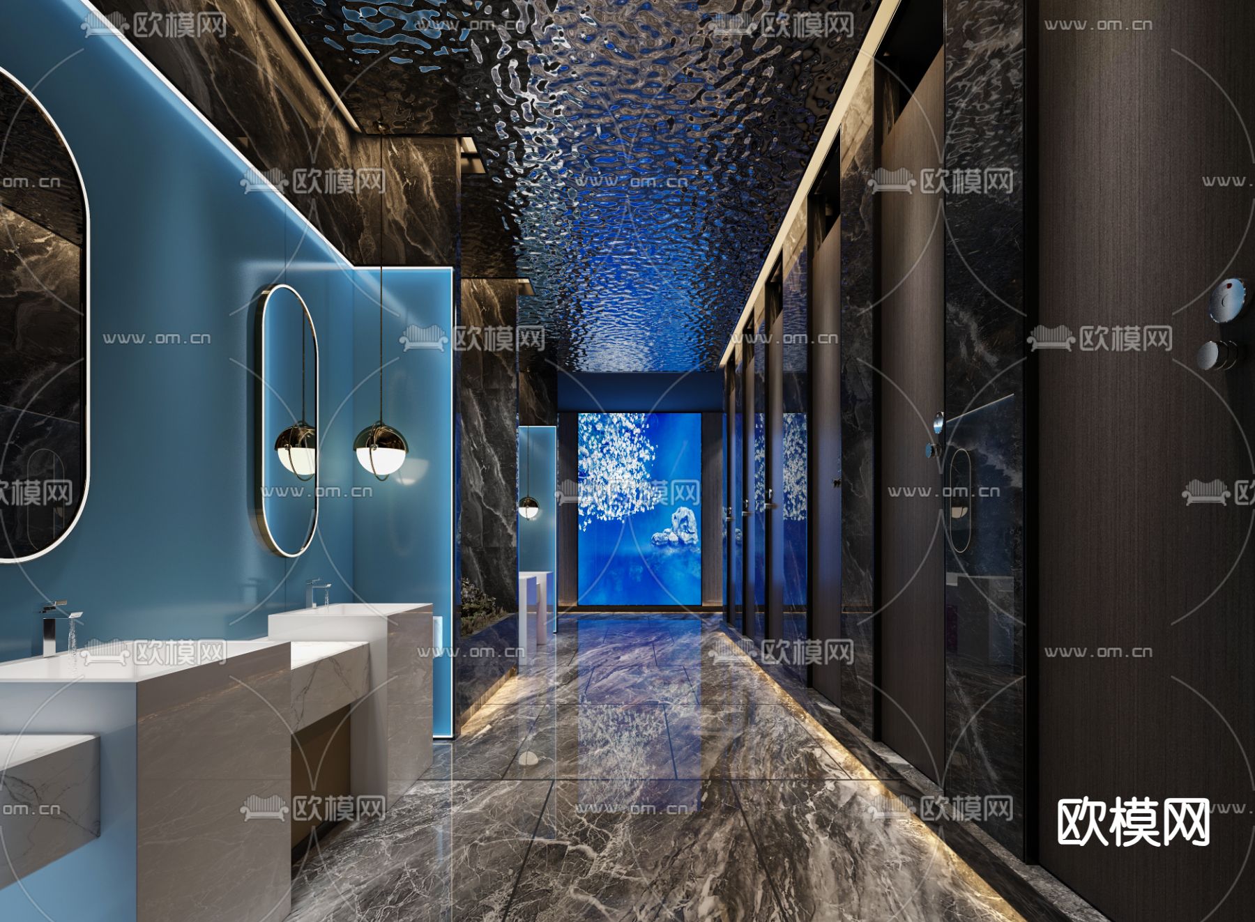 轻奢公共卫生间su模型下载（渲染图1）