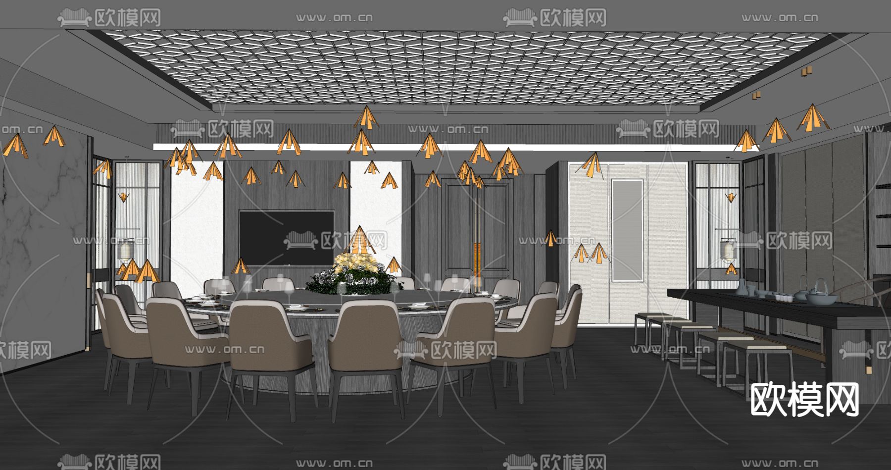 中餐厅包房 包间 包厢su模型下载（渲染图2）