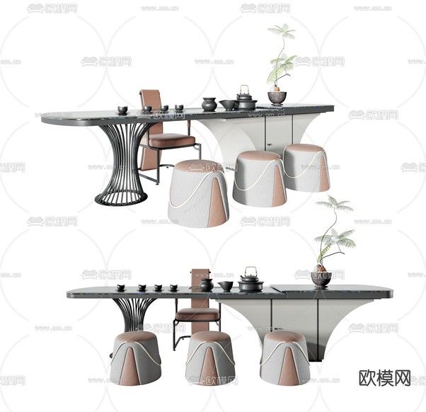 新中式茶桌 茶台3d模型下载