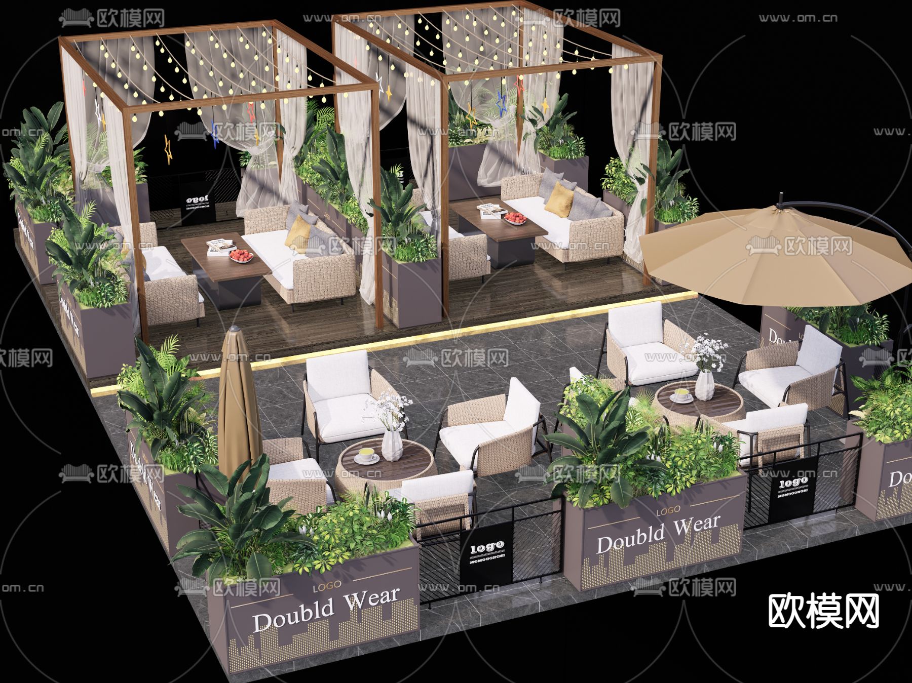 户外桌椅 外摆区su模型下载（渲染图1）