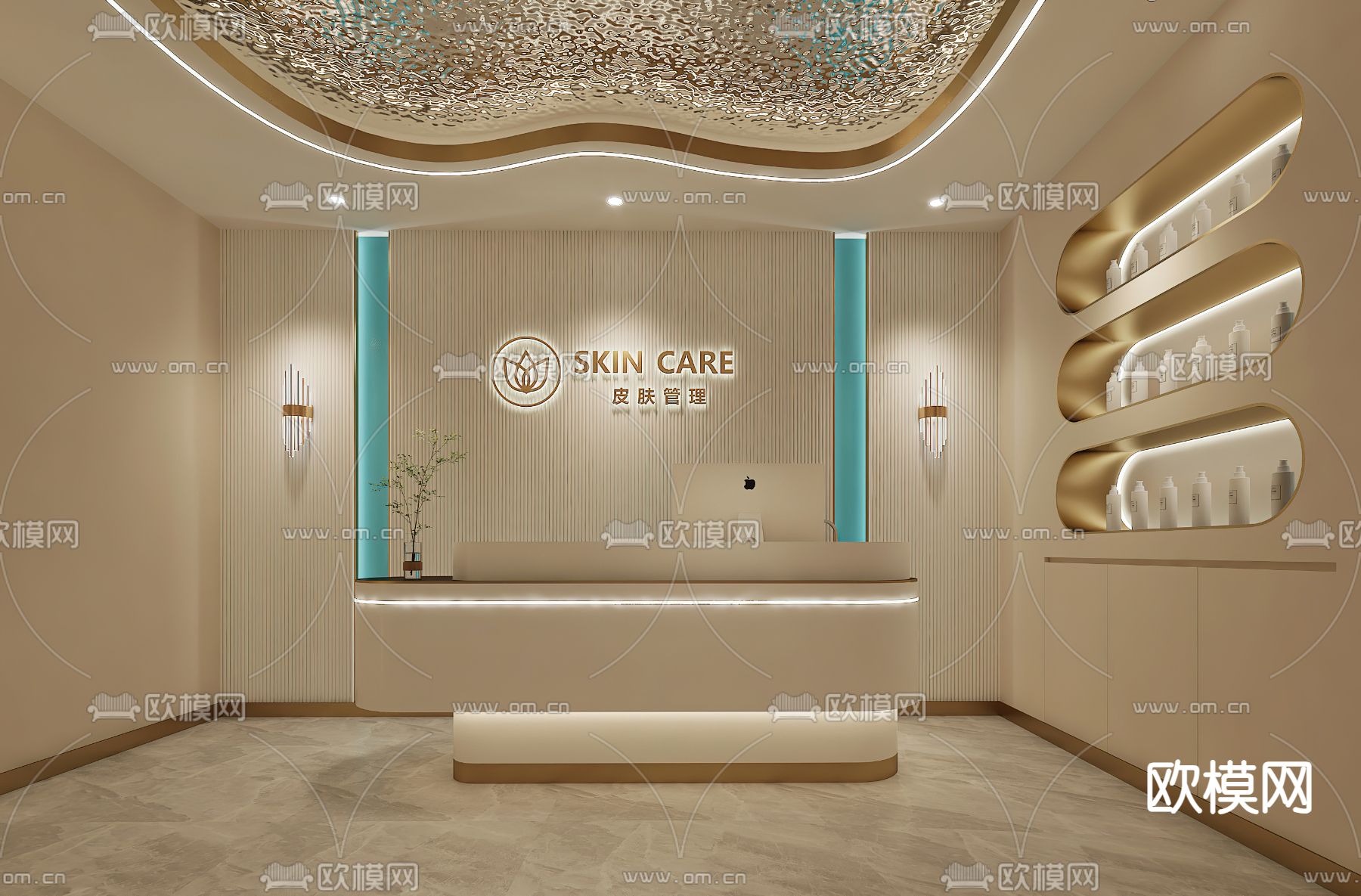 轻奢美容院 接待区su模型下载（渲染图2）