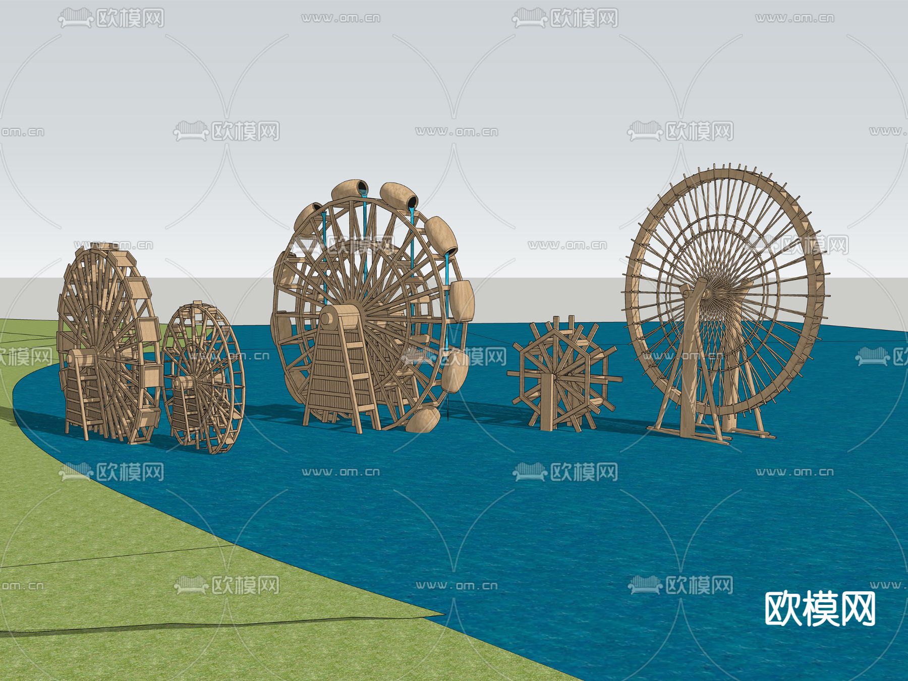现代乡村水车su模型下载（渲染图2）