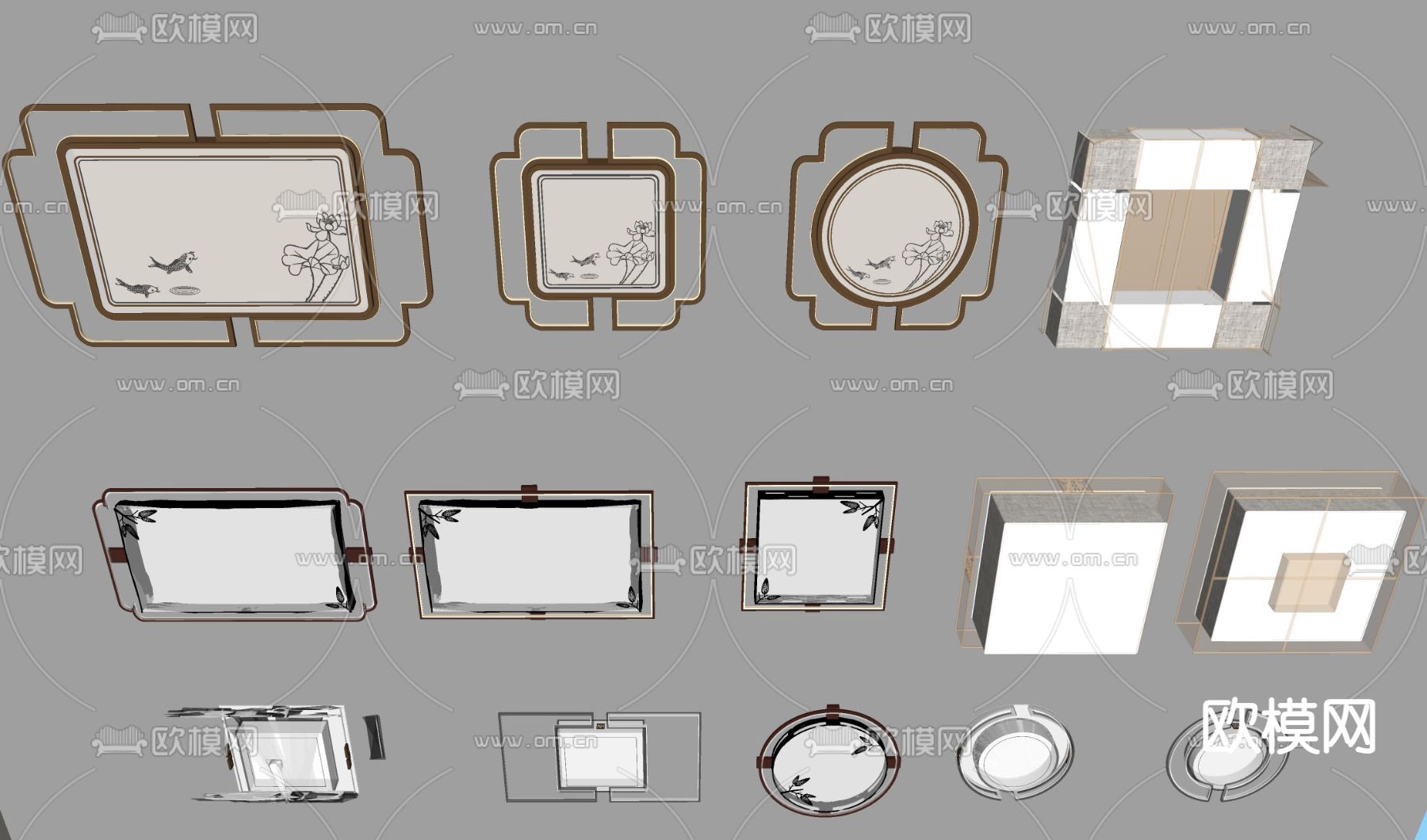 新中式吸顶灯su模型下载（渲染图2）