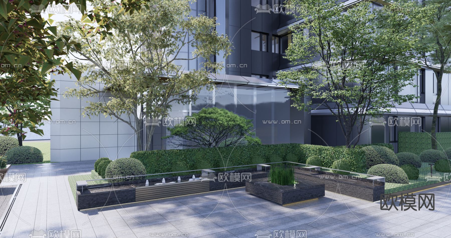 住宅小区景观 宅间休憩su模型下载（渲染图1）