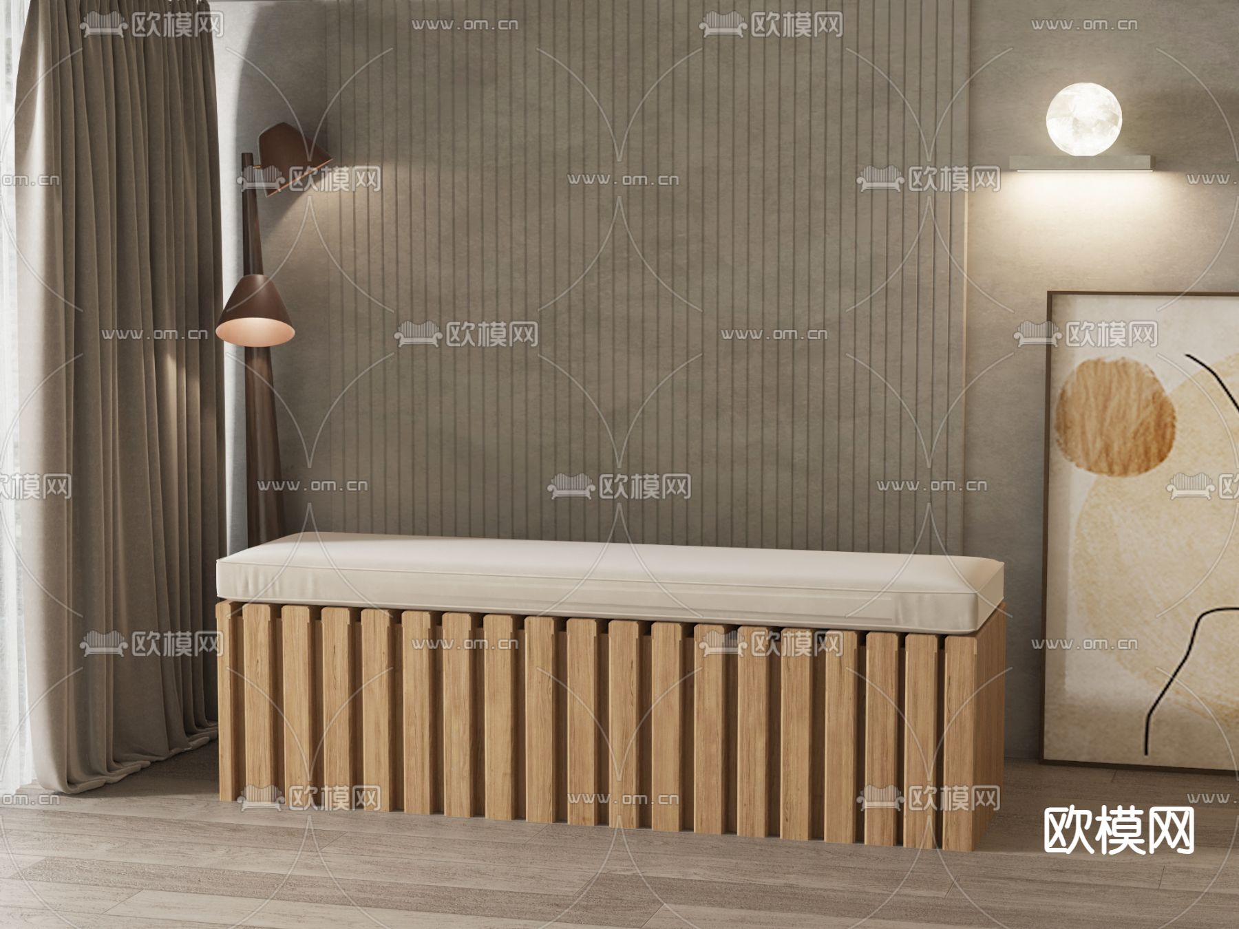 凳子 长凳 床尾凳su模型下载（渲染图1）
