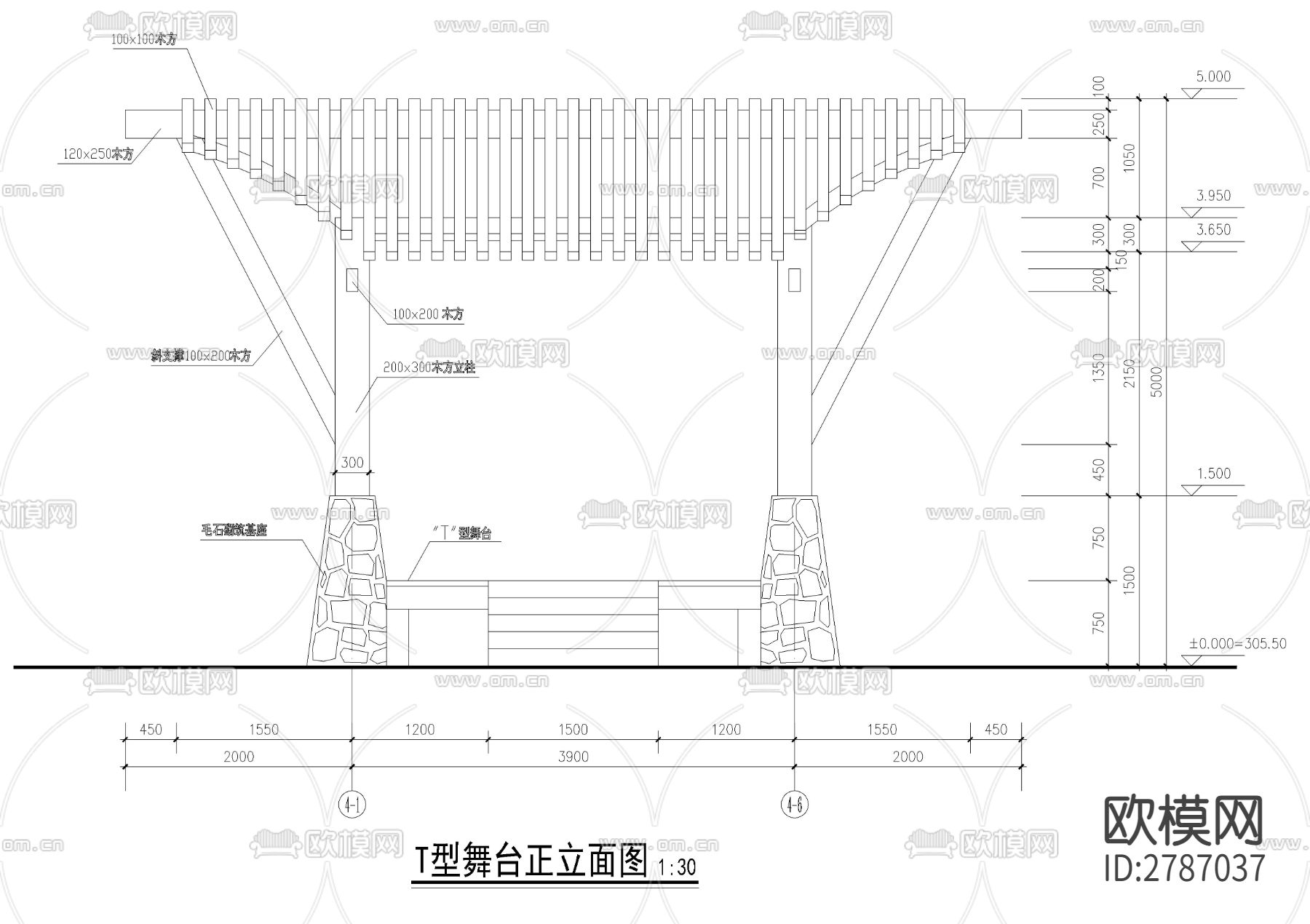 T型舞台全套CAD施工图下载（渲染图4）