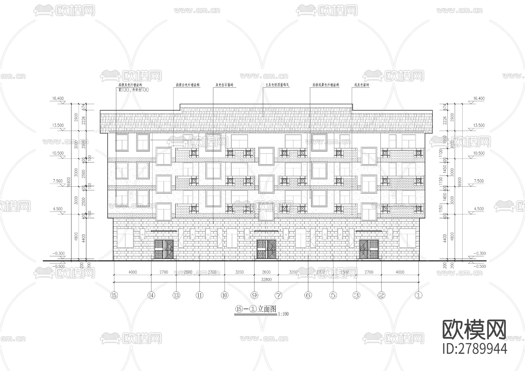 多层住宅楼全套建筑CAD施工图下载（渲染图7）