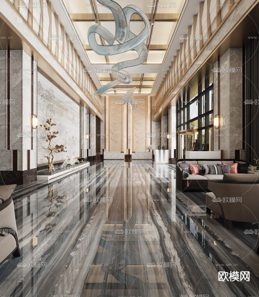 酒店大堂3d模型下载_ID14219942_3dmax免费模型-欧模网