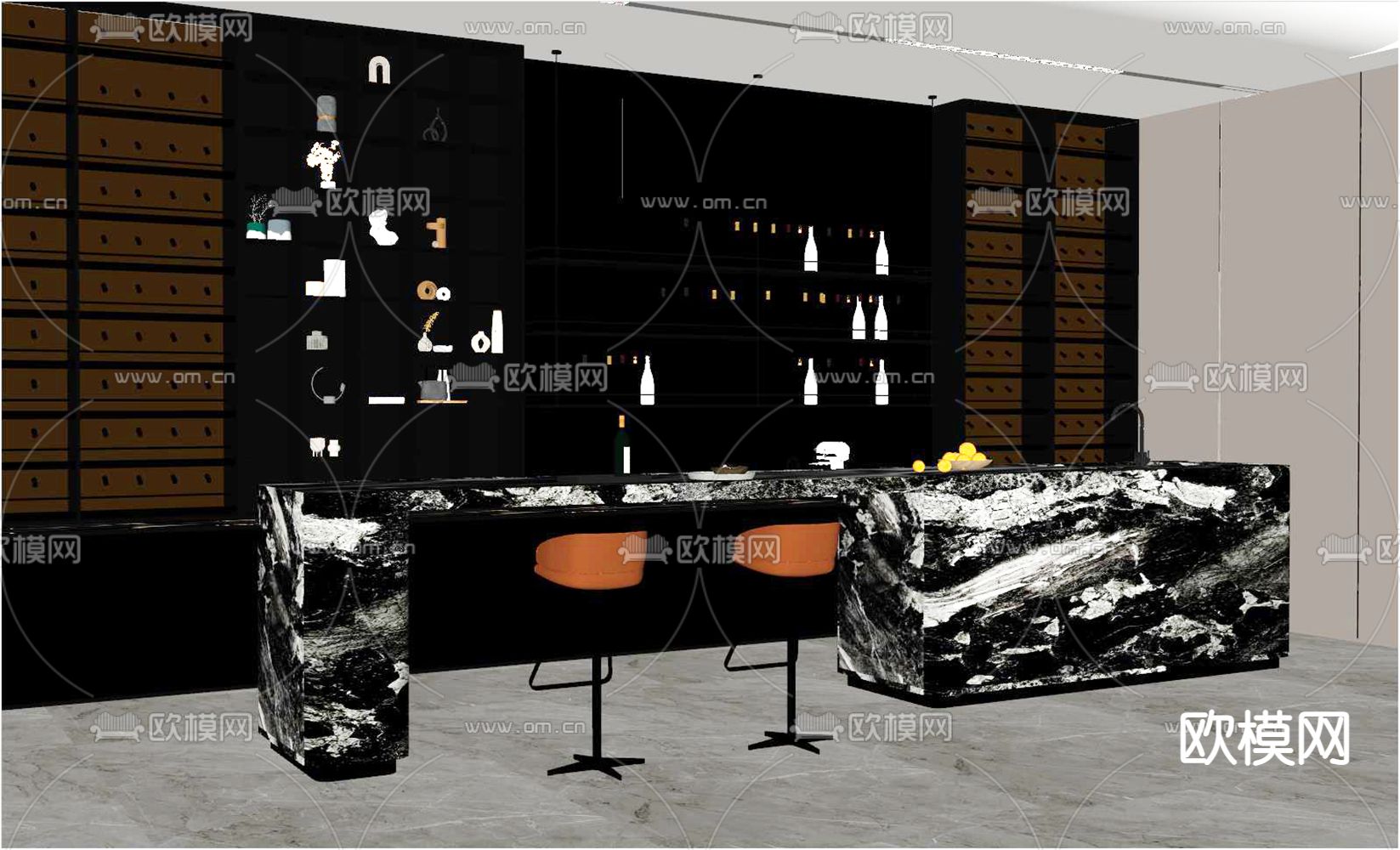 轻奢酒柜 吧台 岛台su模型下载（渲染图2）