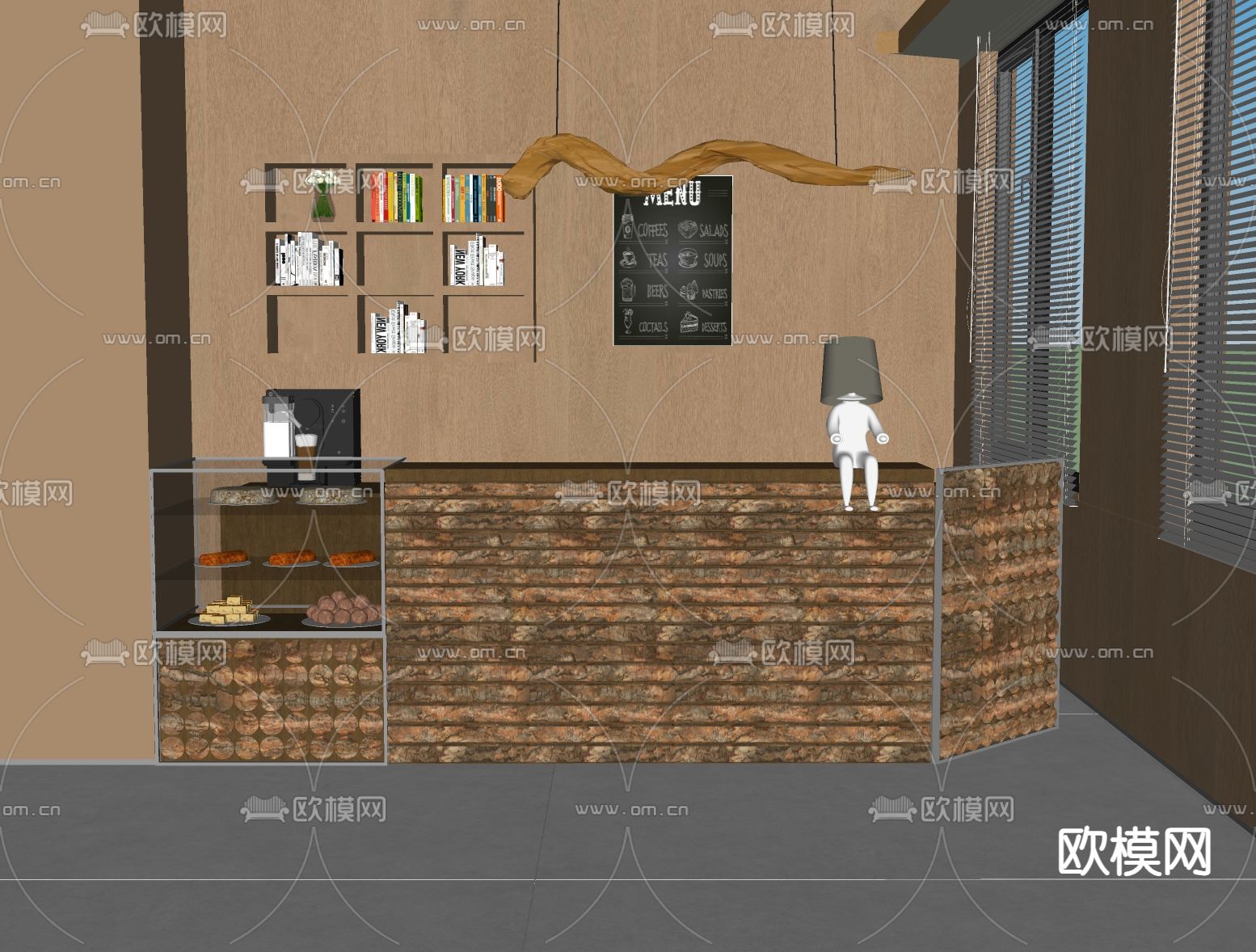侘寂风面包店 收银台su模型下载（渲染图2）