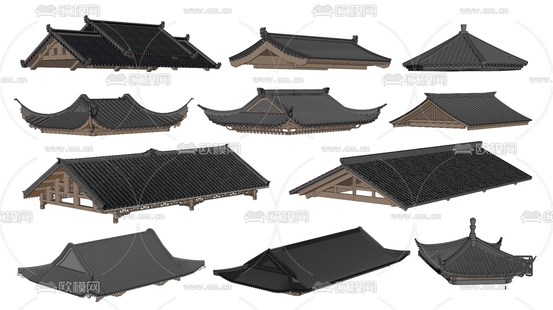 中式屋顶 屋檐 飞檐su模型下载（渲染图3）