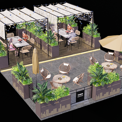  户外桌椅 商业外摆区su模型 