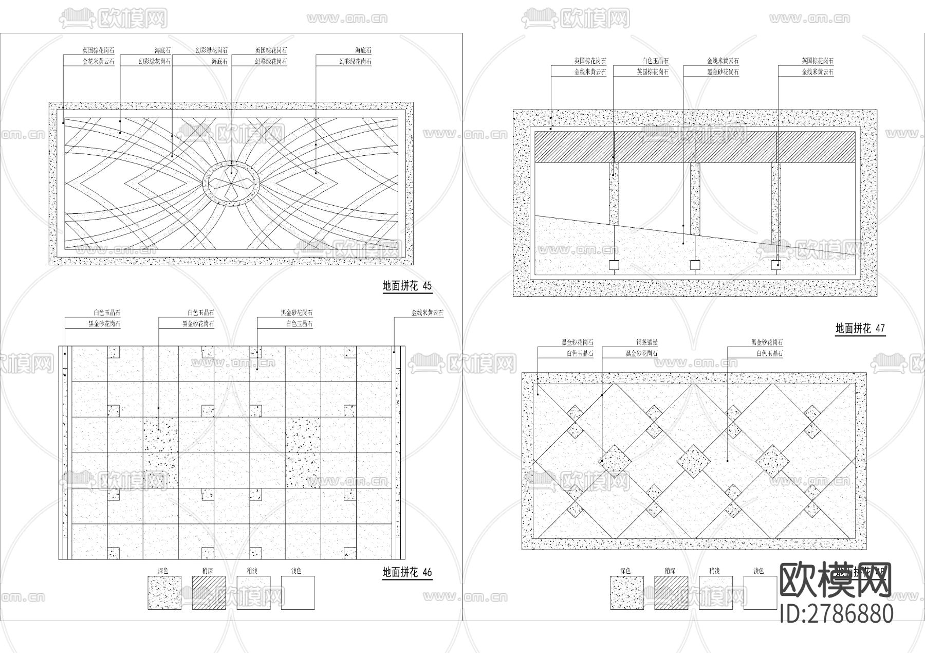 中式欧式地砖拼花CAD图库下载（渲染图5）