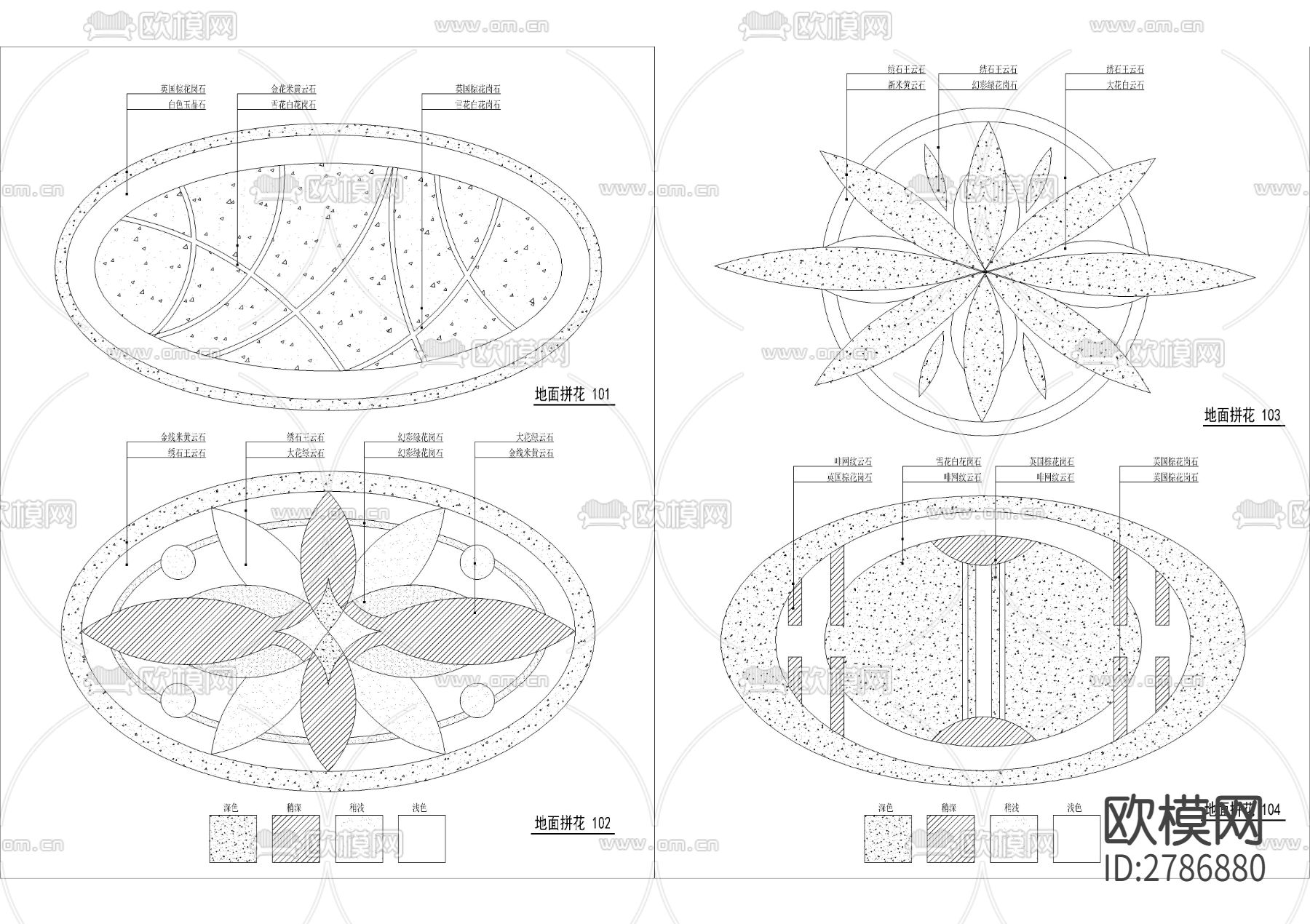 中式欧式地砖拼花CAD图库下载（渲染图10）
