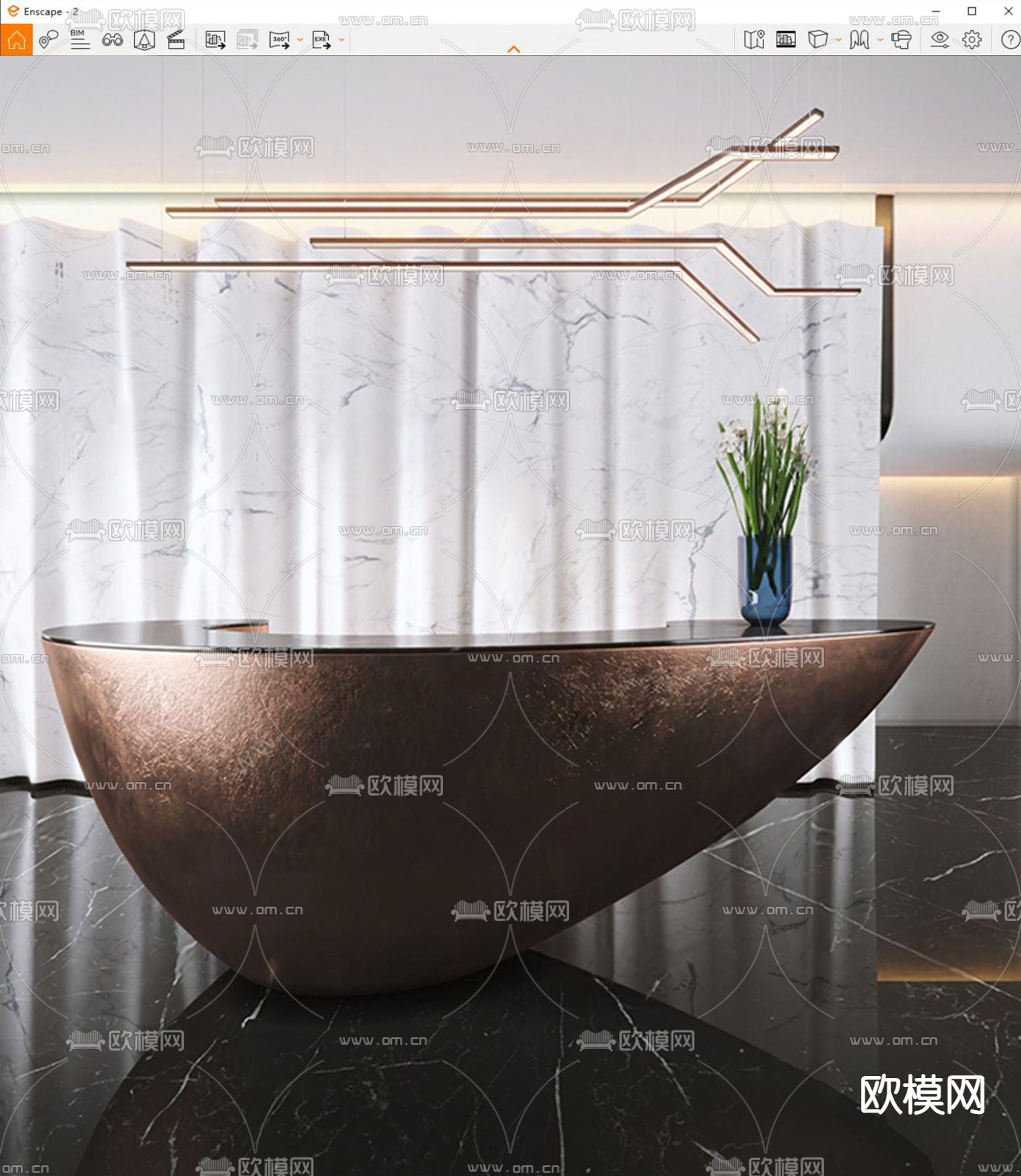 造型前台 接待台su模型下载（渲染图2）