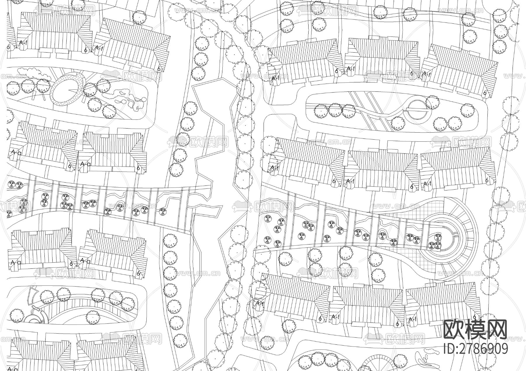 长方形地块多层住宅区规划平面图下载（渲染图4）