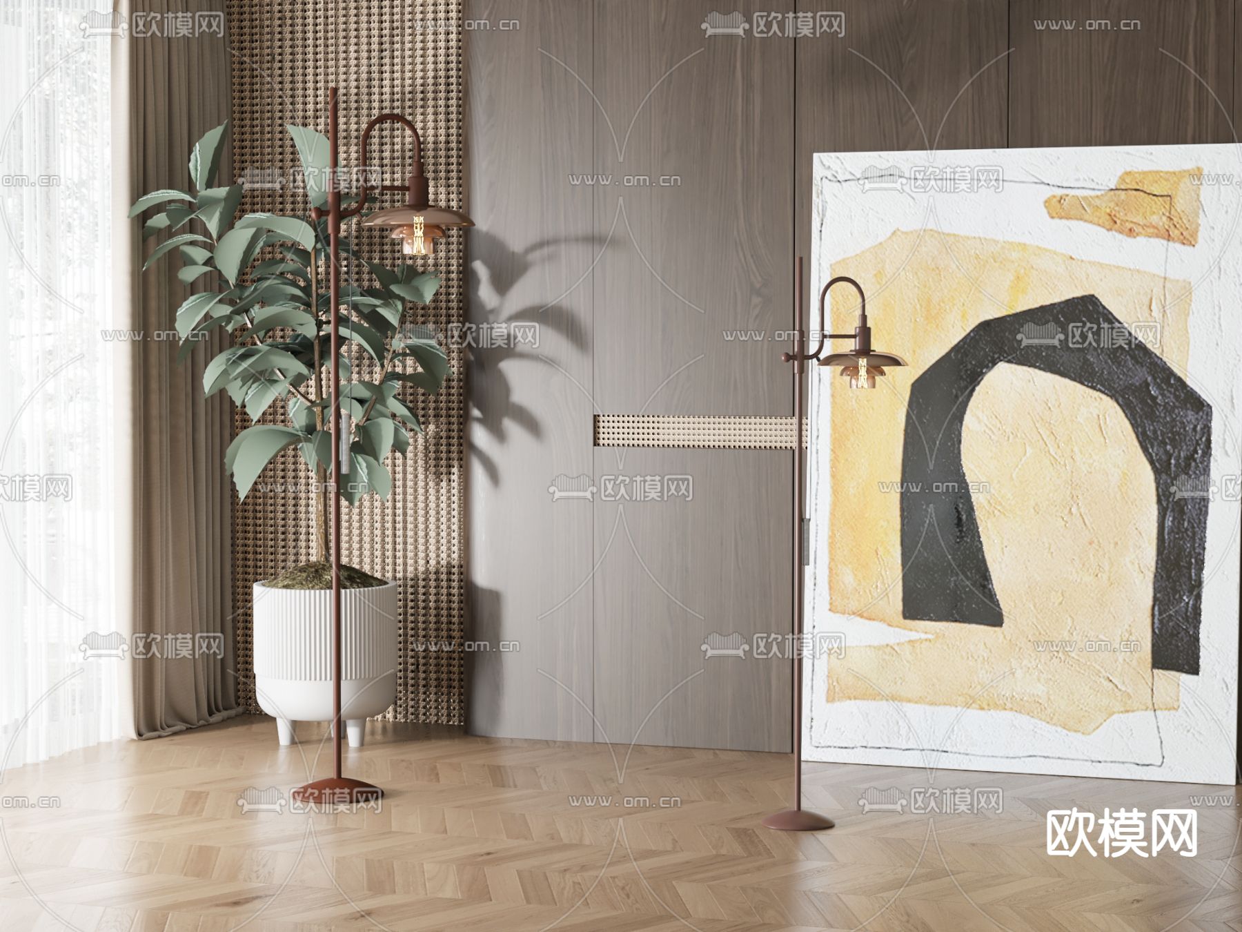 现代落地灯su模型下载（渲染图1）