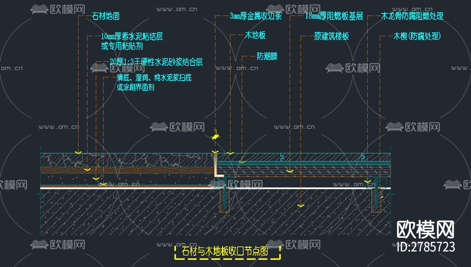 石材地坪与木地板交接收口节点大样图下载