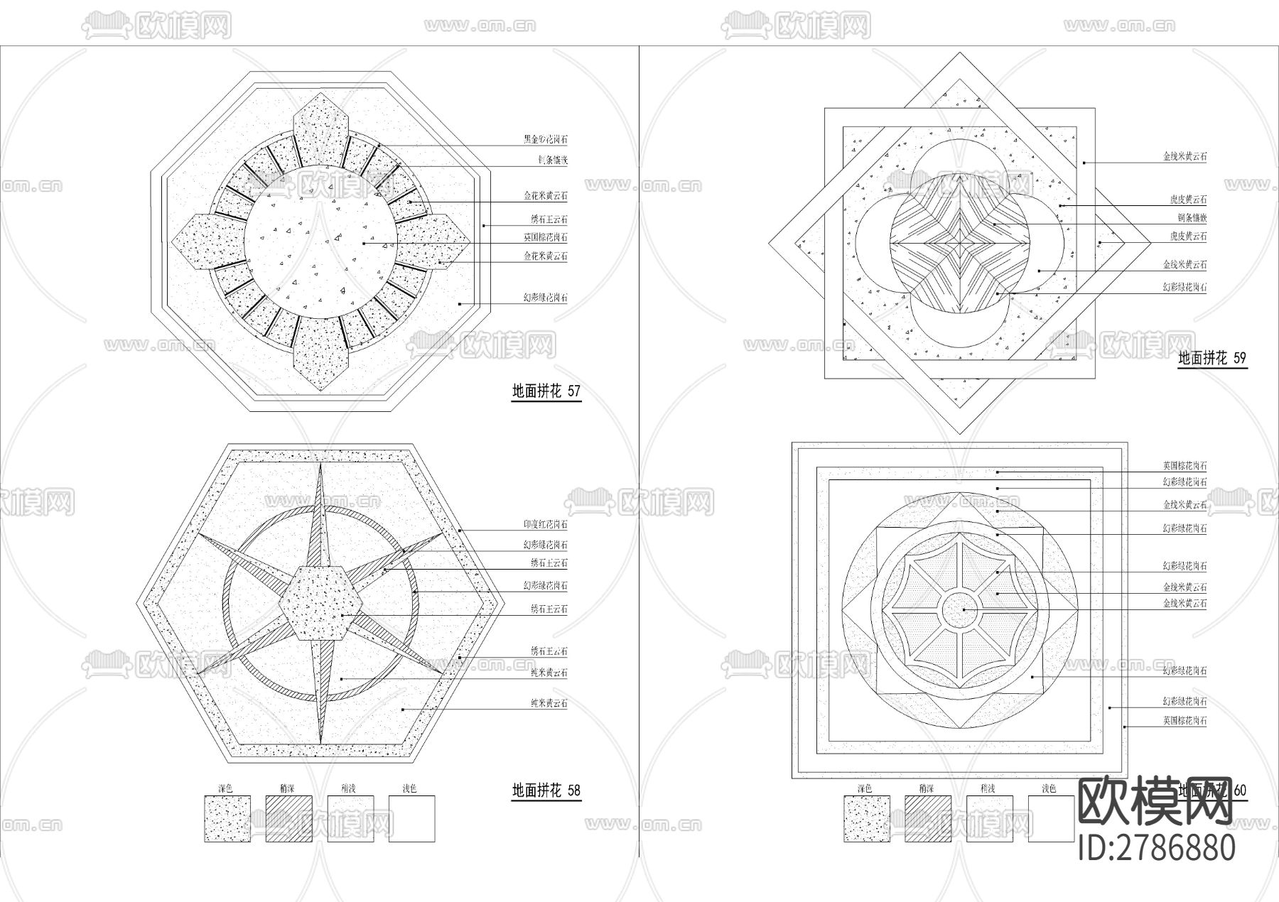 中式欧式地砖拼花CAD图库下载（渲染图3）