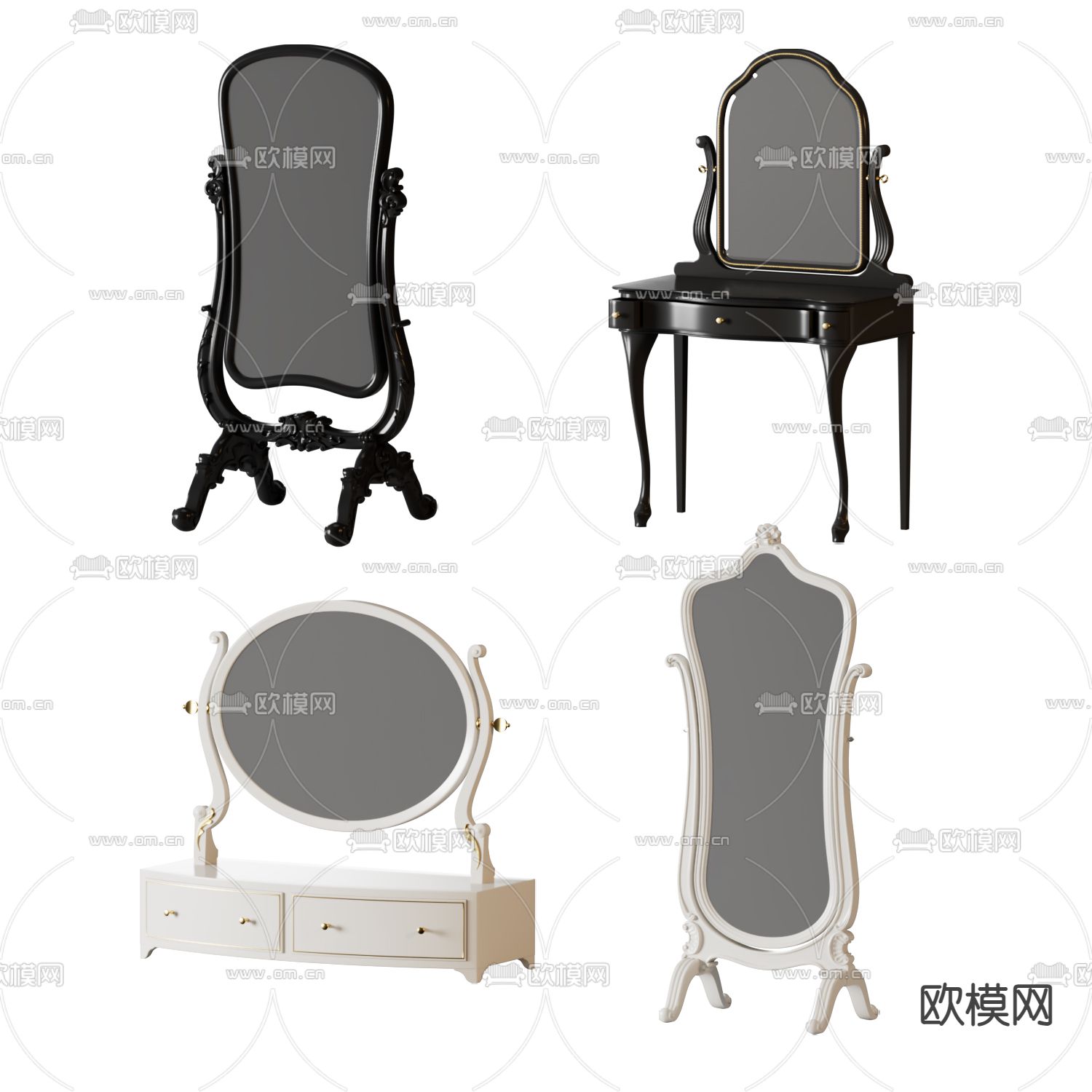 欧式镜子 化妆镜 全身镜3d模型下载