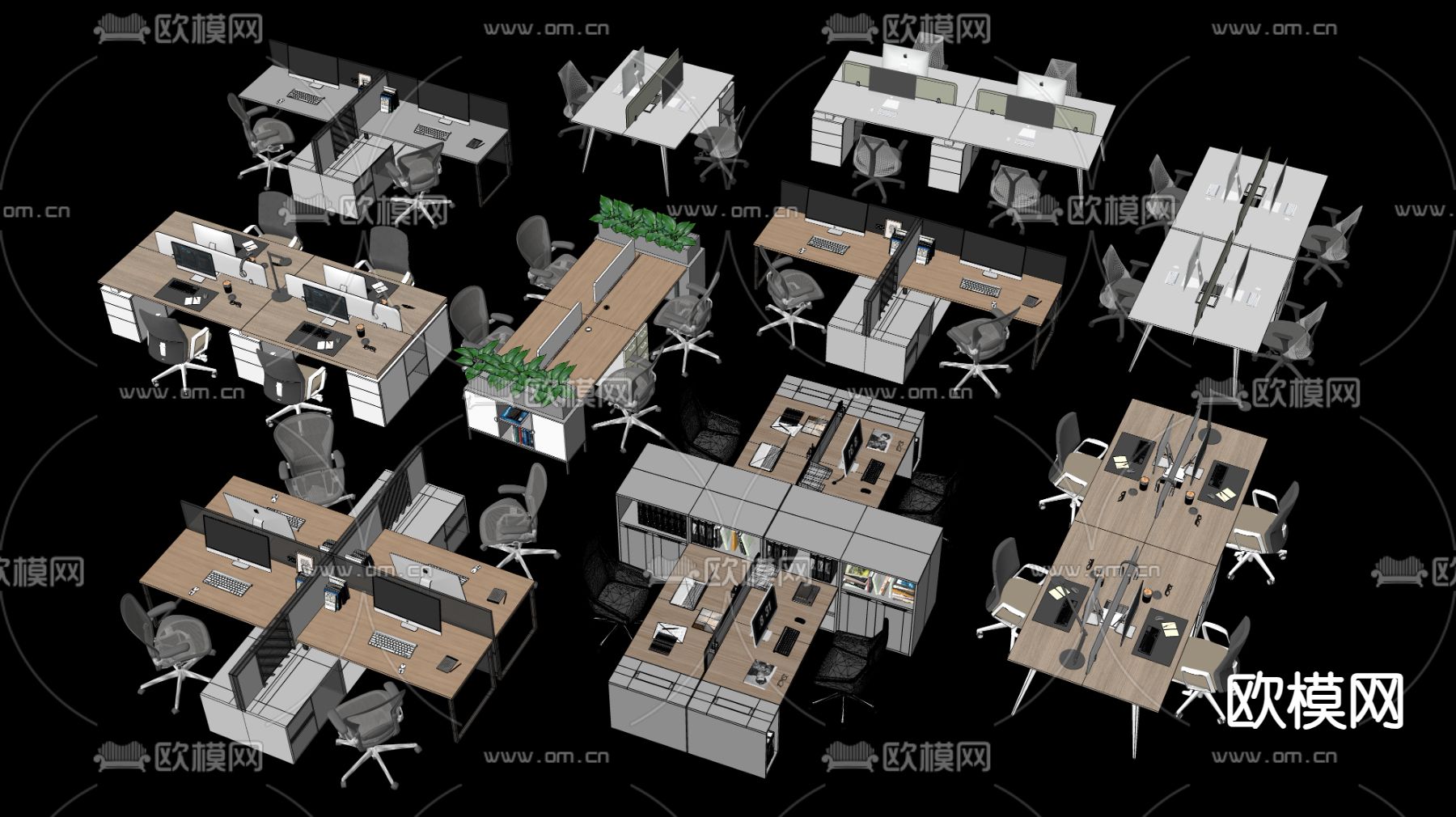 卡位办公桌 工位su模型下载（渲染图2）
