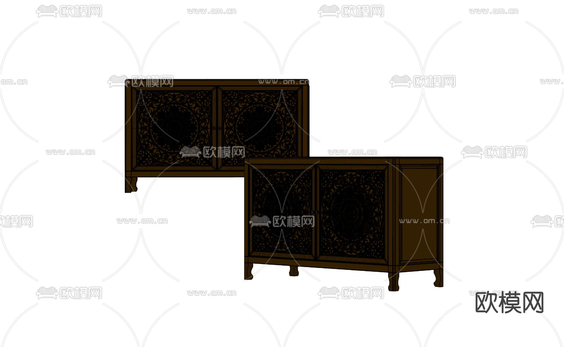 中式储物柜 玄关柜su模型下载（渲染图2）