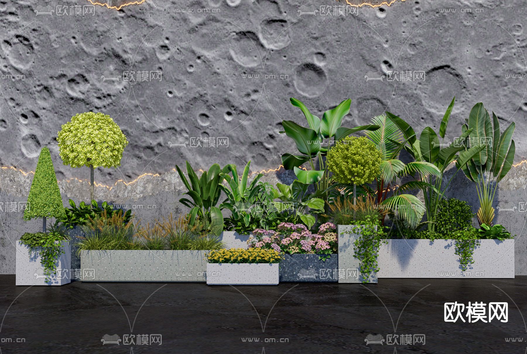 绿植花箱 花坛 植物堆su模型下载（渲染图1）