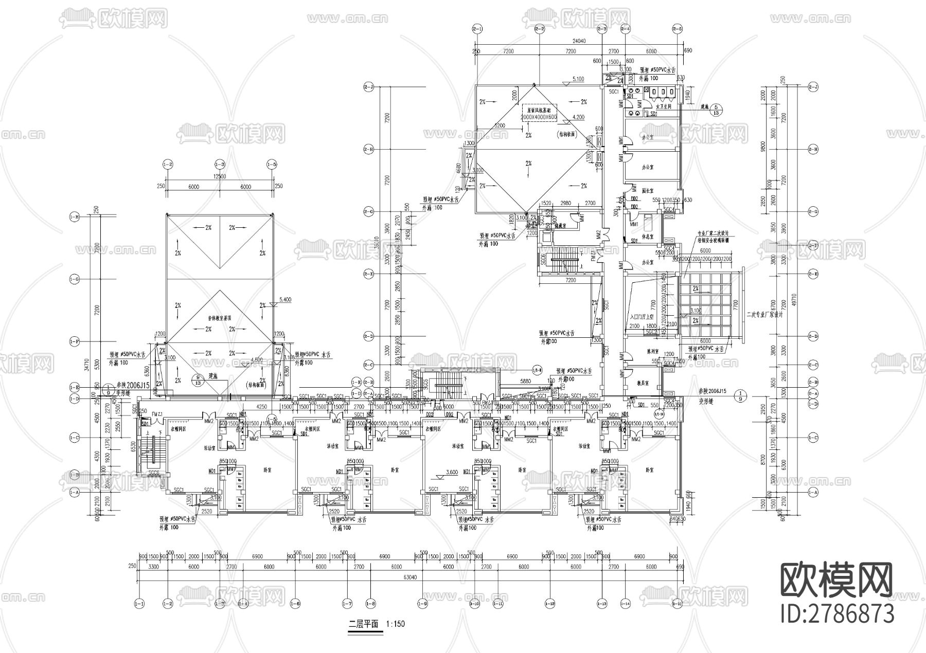 三层现代幼儿园建筑CAD施工图下载（渲染图3）