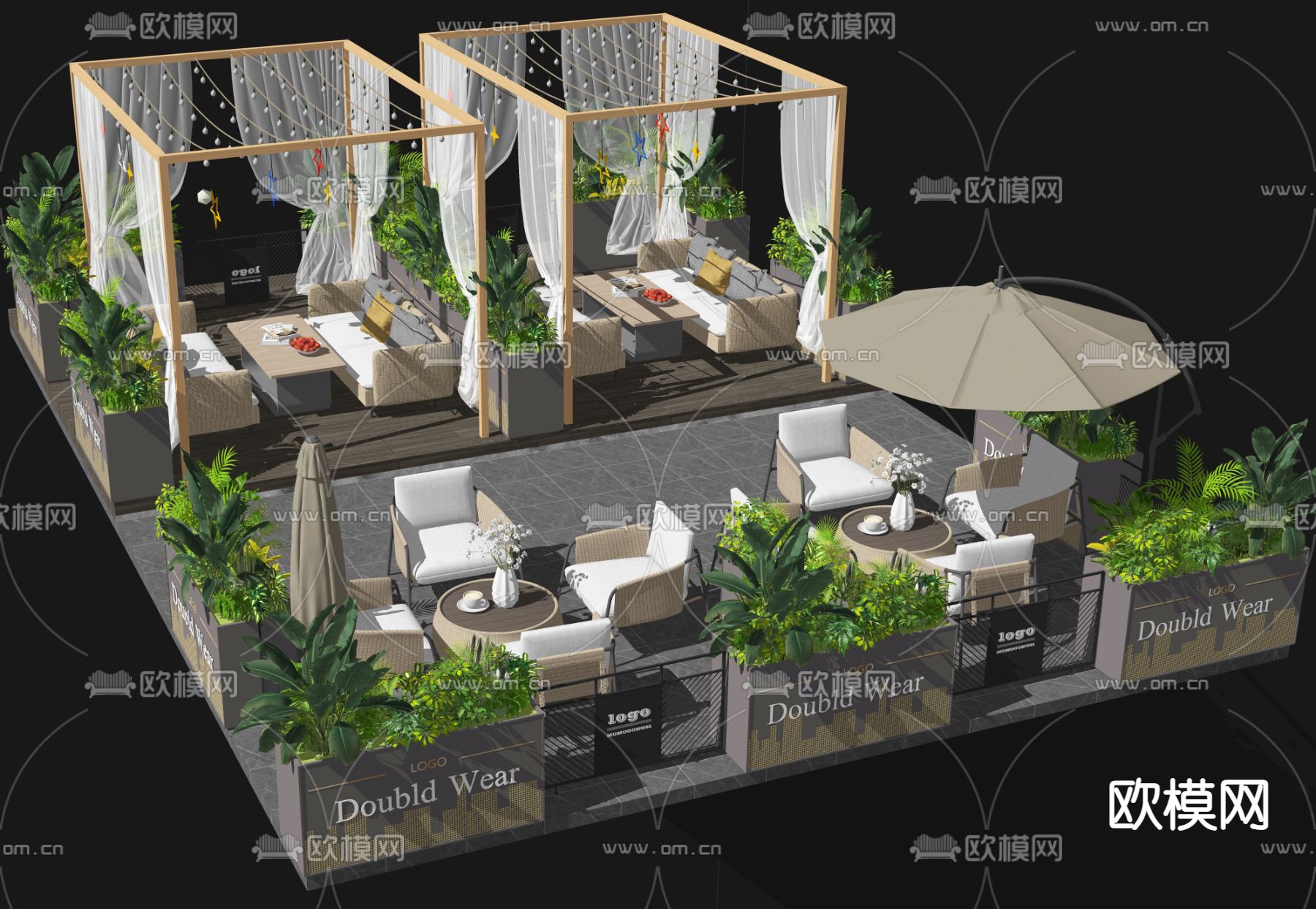 户外桌椅 外摆区su模型下载（渲染图2）