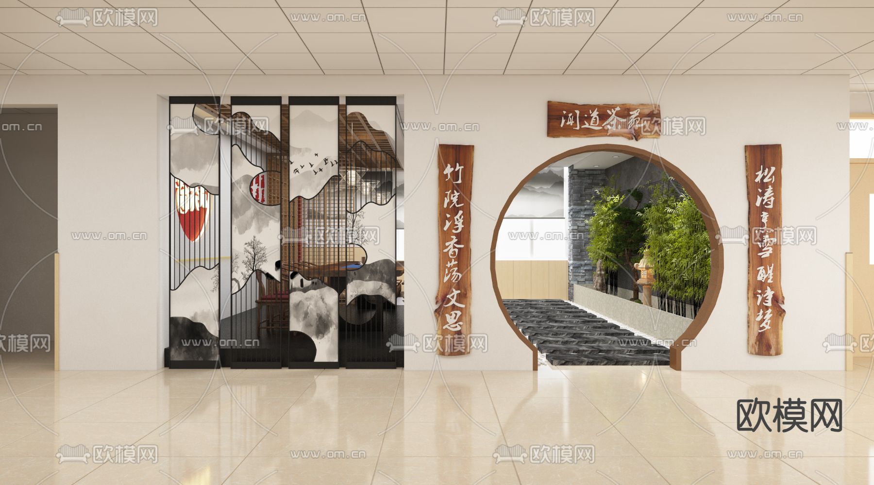 新中式茶馆3d模型下载（渲染图2）