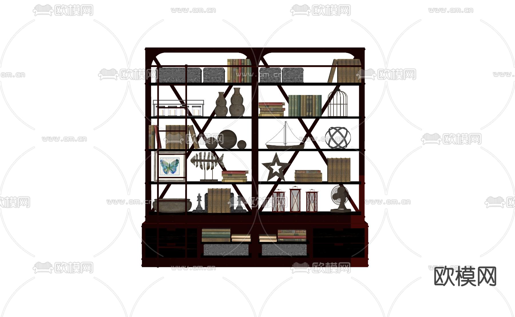工业风书柜 装饰柜su模型下载（渲染图2）