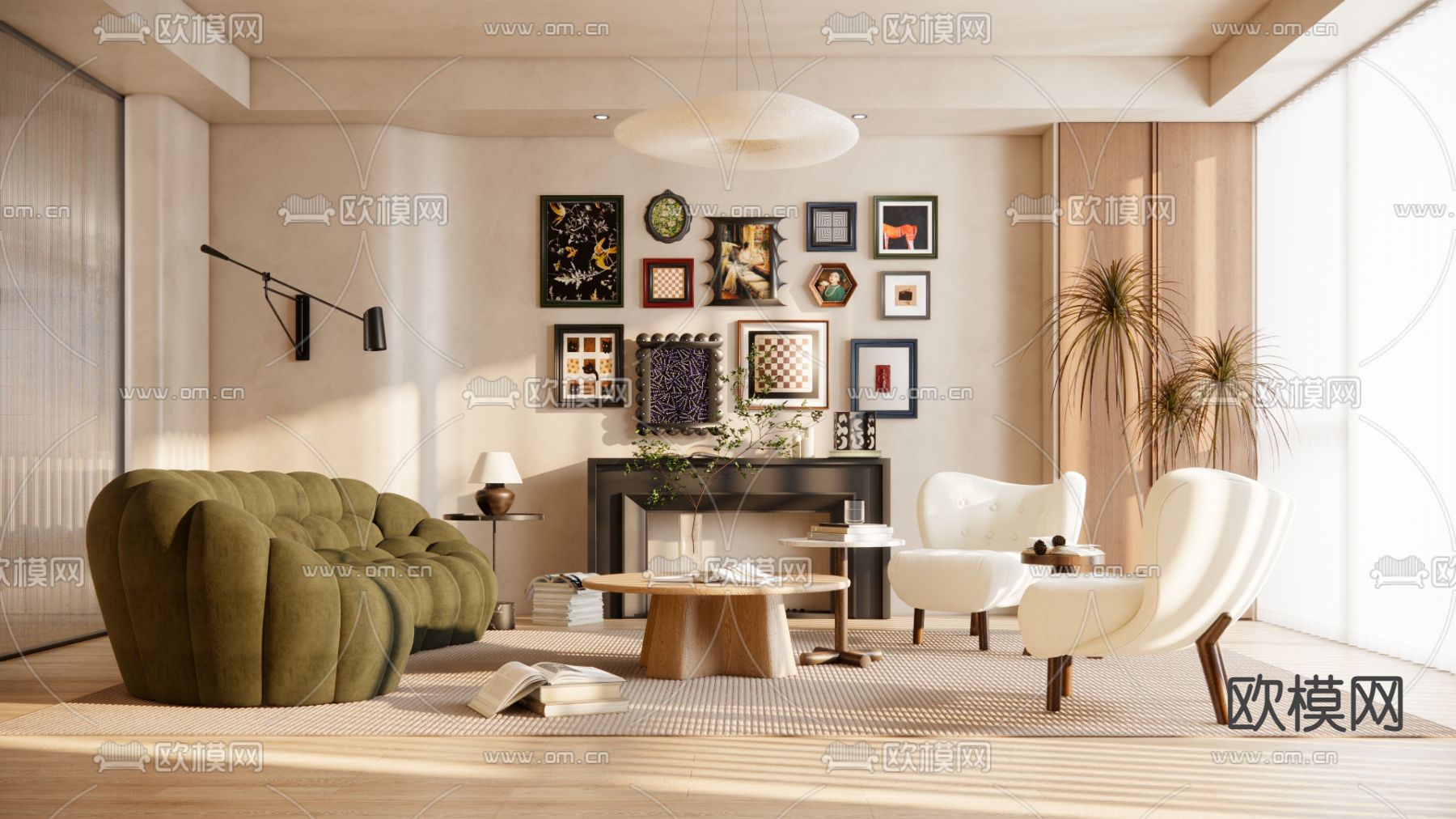 中古风客厅su模型下载（渲染图1）