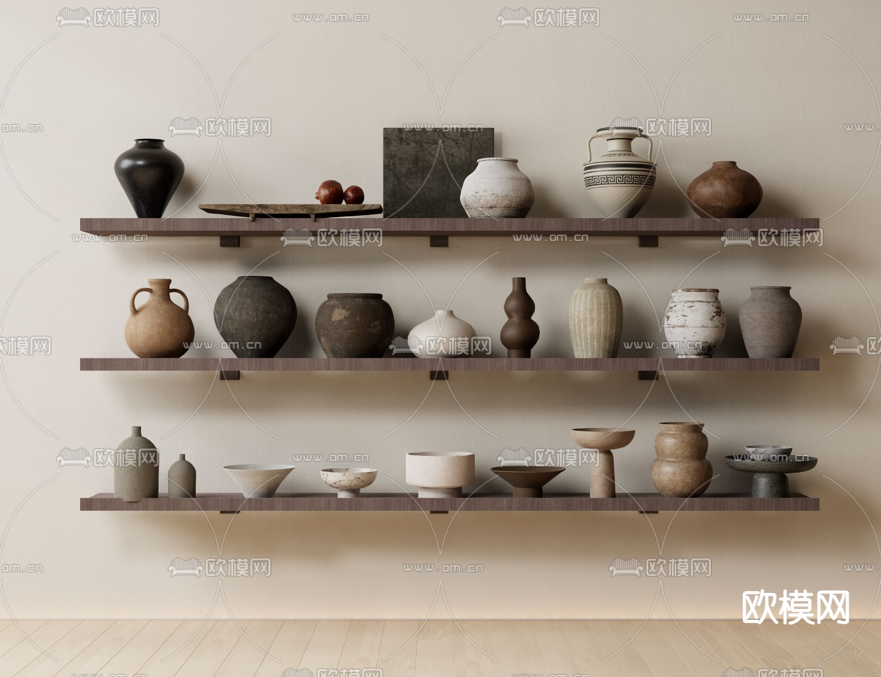 现代陶瓷器皿 陶罐摆件su模型下载（渲染图1）