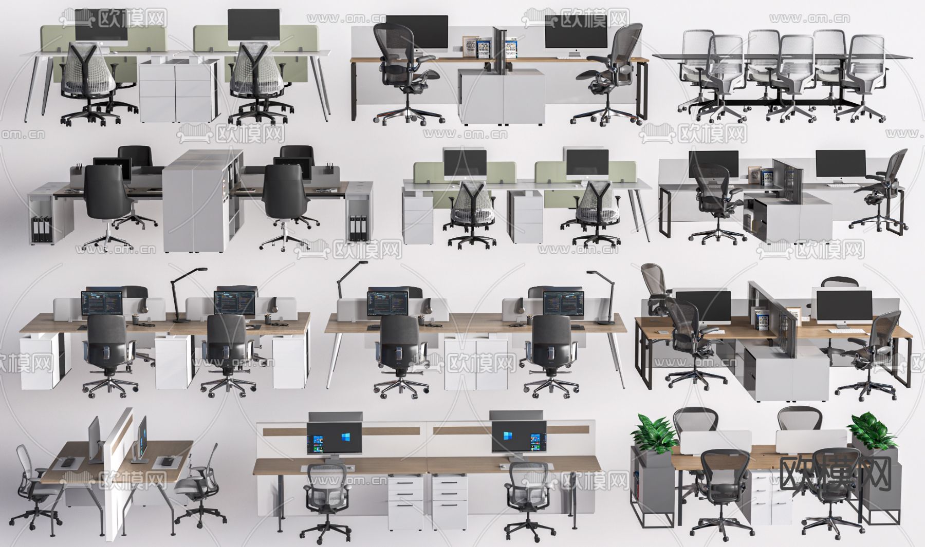 卡位办公桌 工位su模型下载（渲染图1）