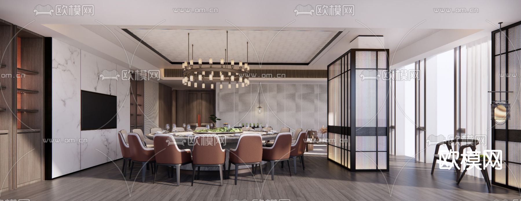 中餐厅包间 包房 包厢su模型下载（渲染图1）