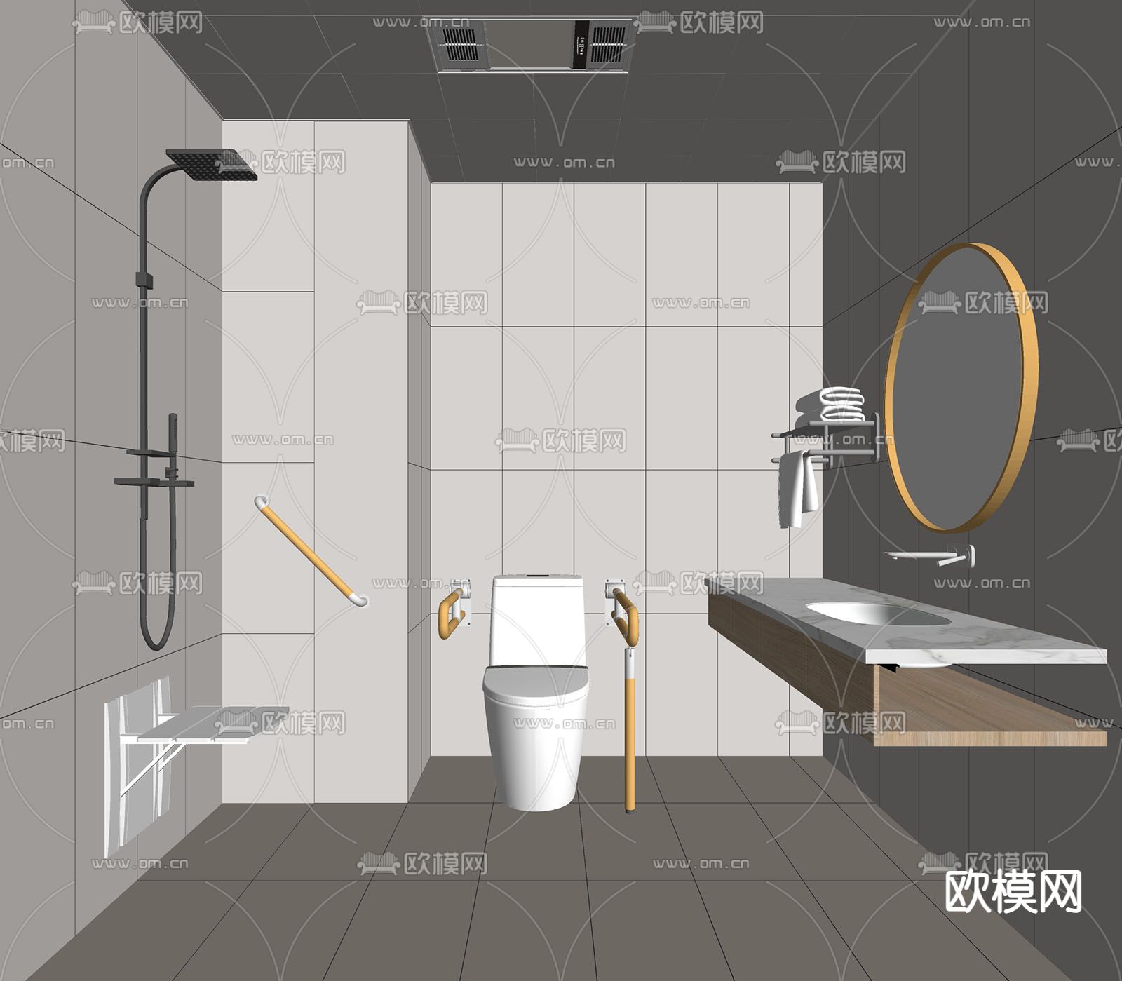 无障碍卫生间 洗手间su模型下载（渲染图2）
