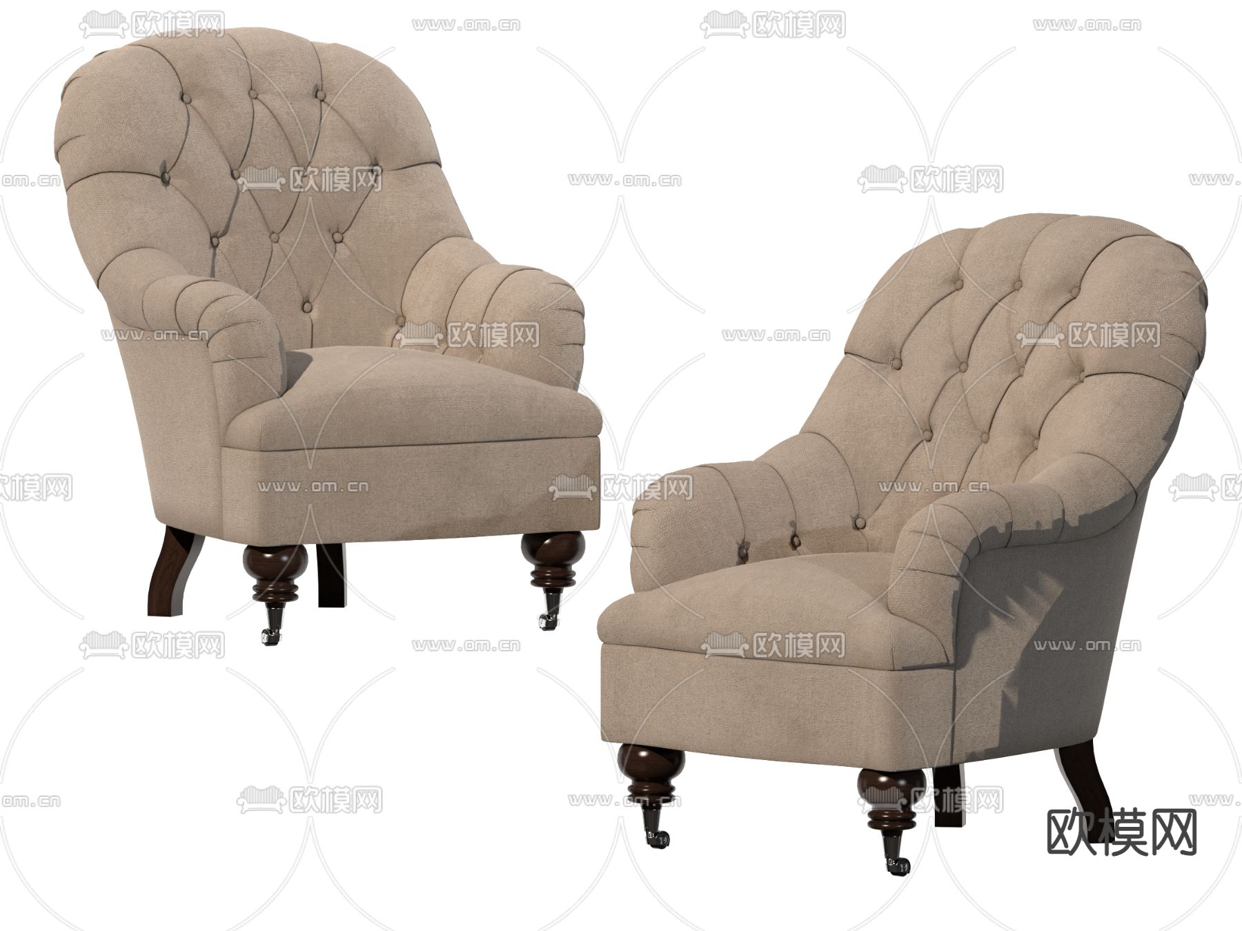 美式沙发椅su模型下载（渲染图1）