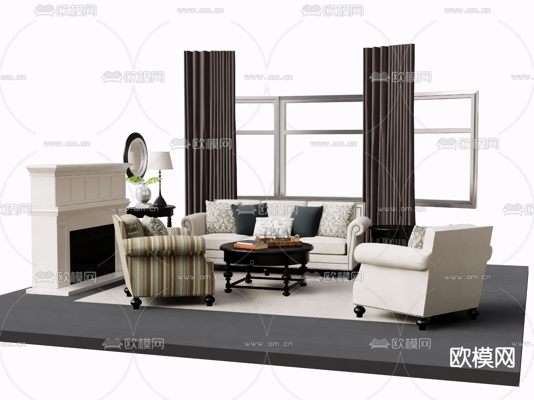 美式组合沙发su模型下载（渲染图1）