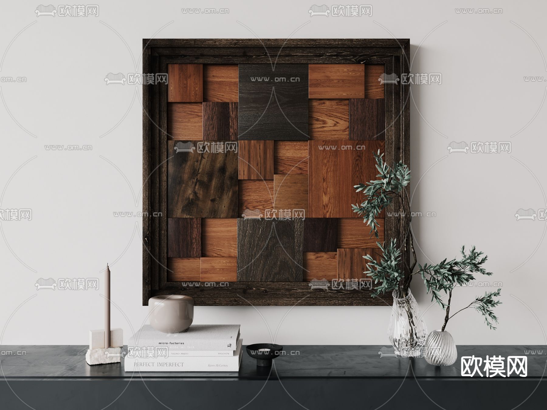 侘寂装饰画 木块画 立体画3d模型下载