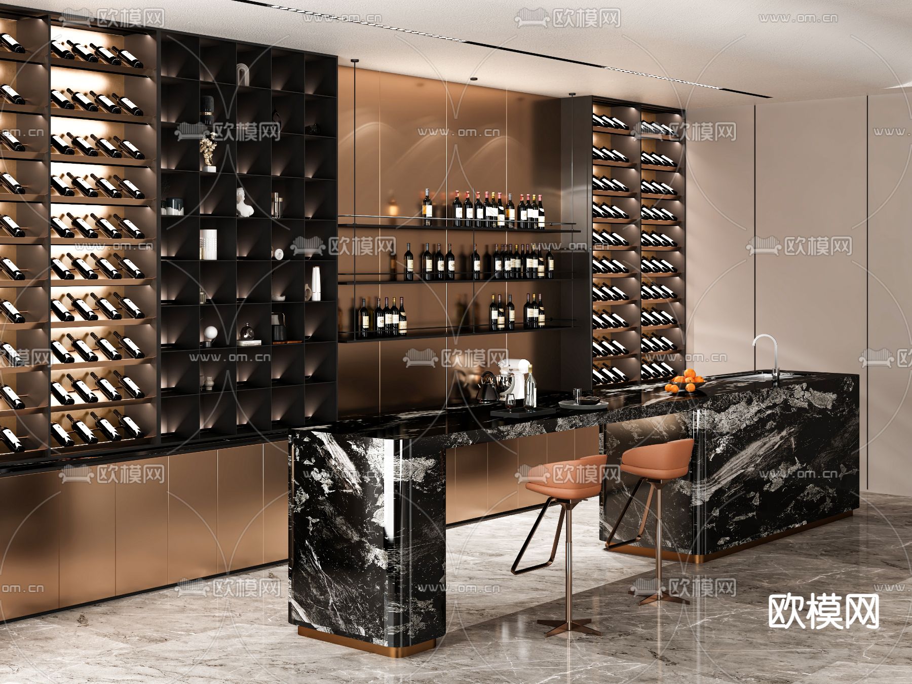 轻奢酒柜 吧台 岛台su模型下载（渲染图1）