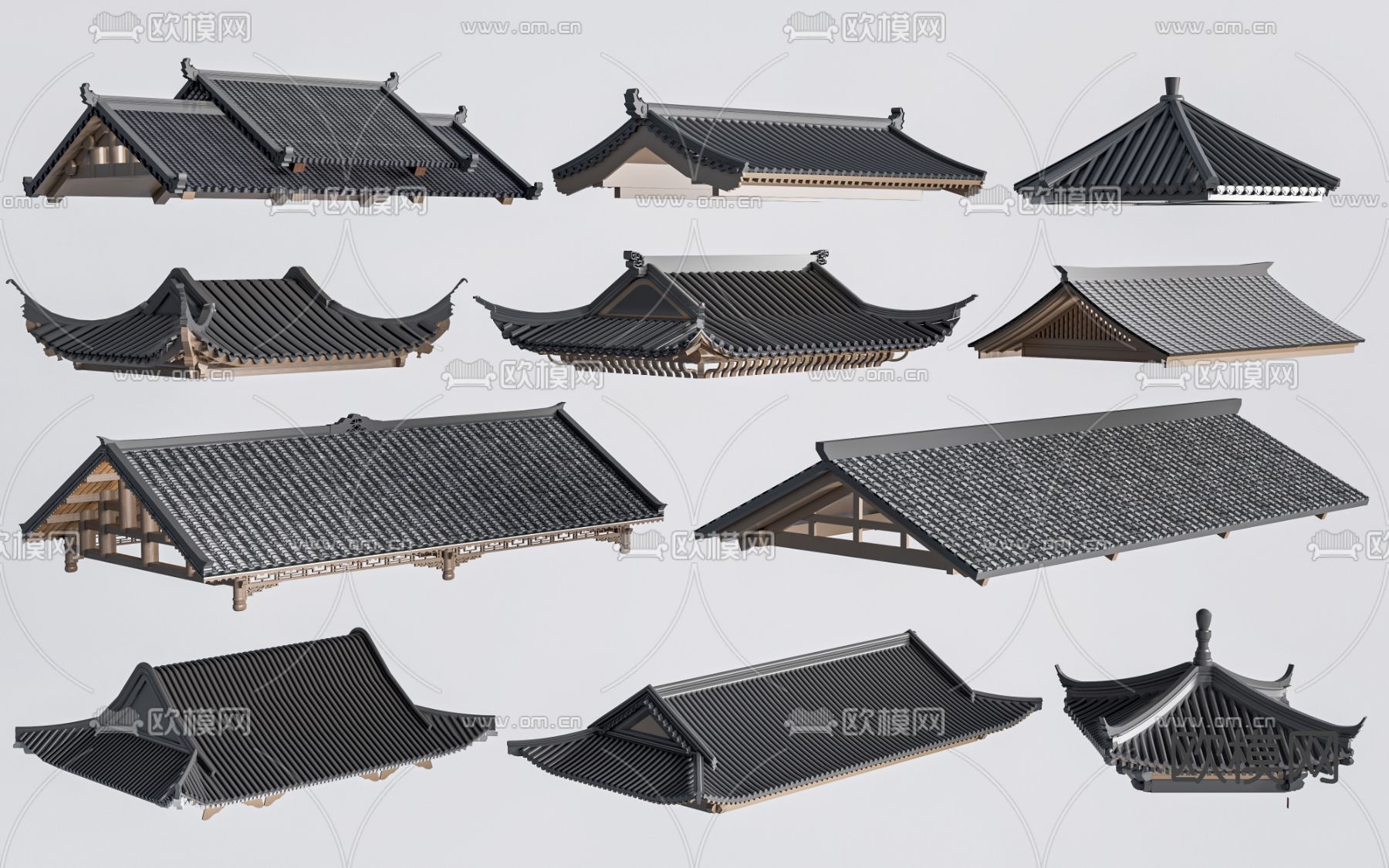 中式屋顶 屋檐 飞檐su模型下载（渲染图1）