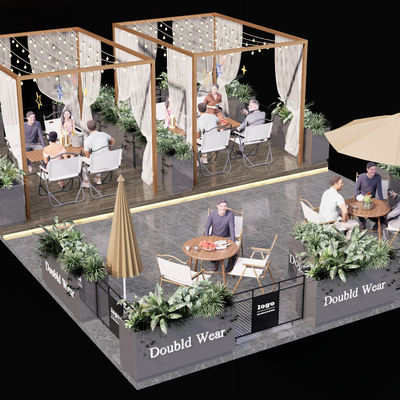  户外桌椅 外摆区su模型 