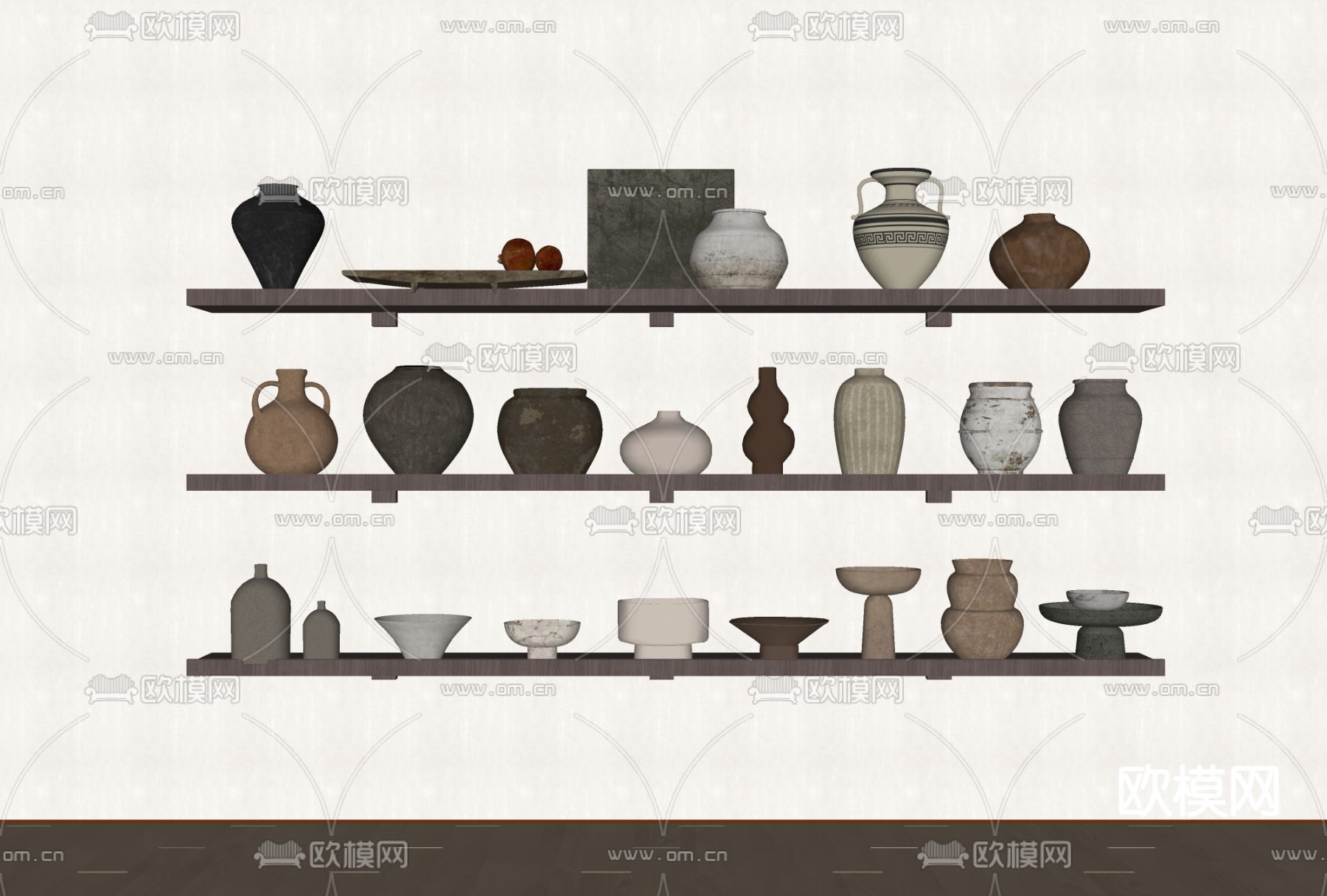 现代陶瓷器皿 陶罐摆件su模型下载（渲染图2）