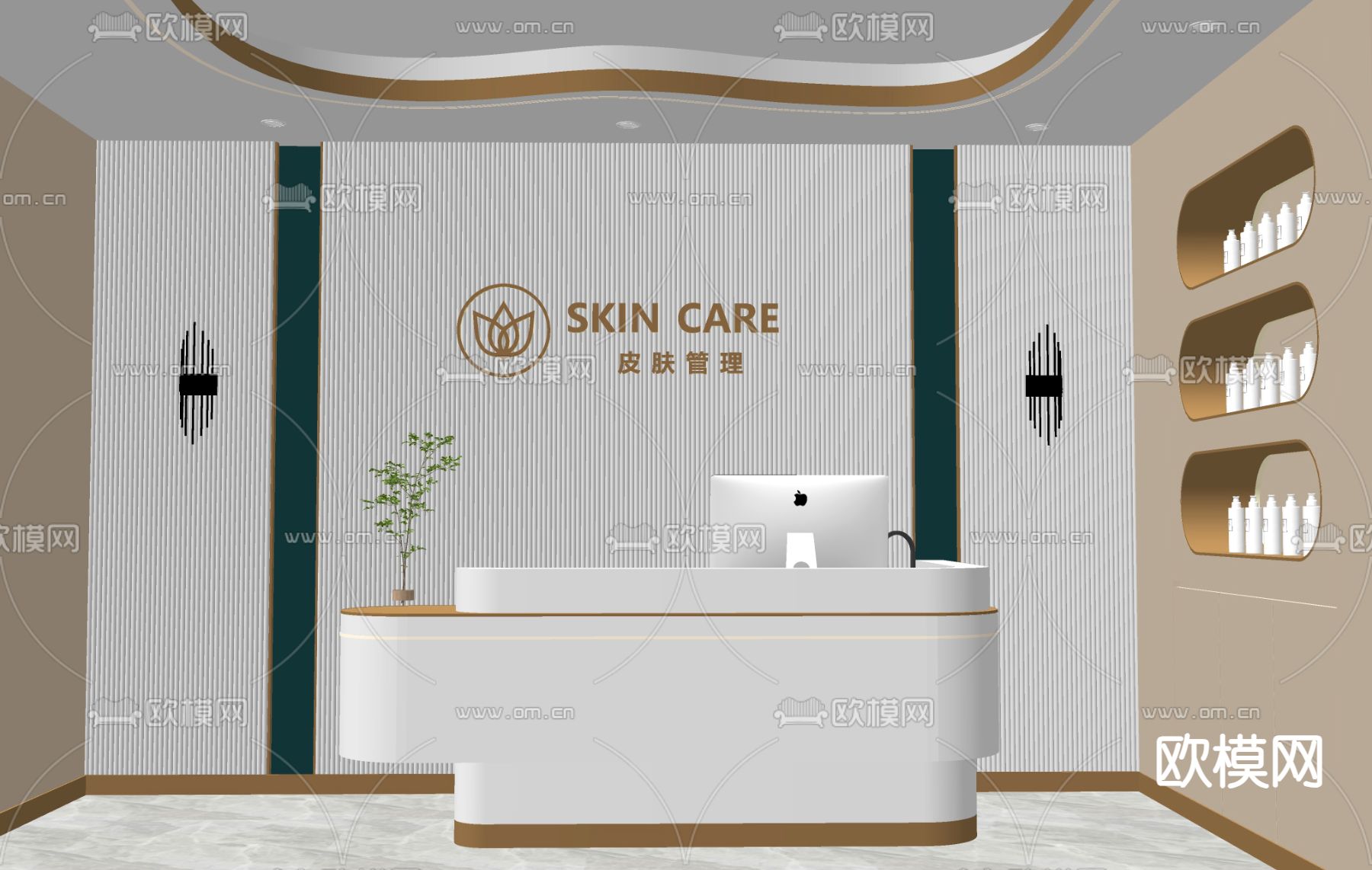 轻奢美容院 接待区su模型下载（渲染图3）