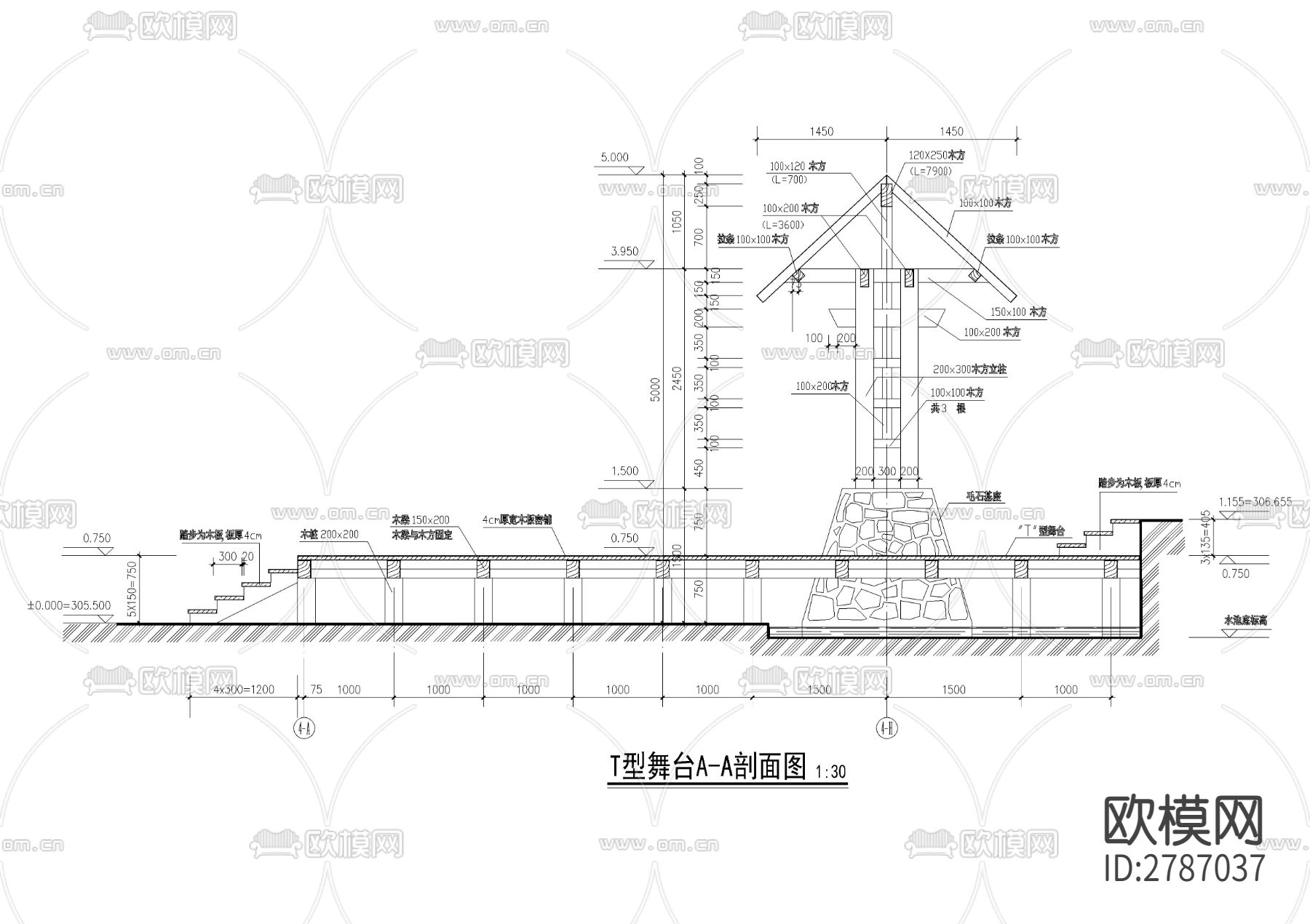 T型舞台全套CAD施工图下载（渲染图1）