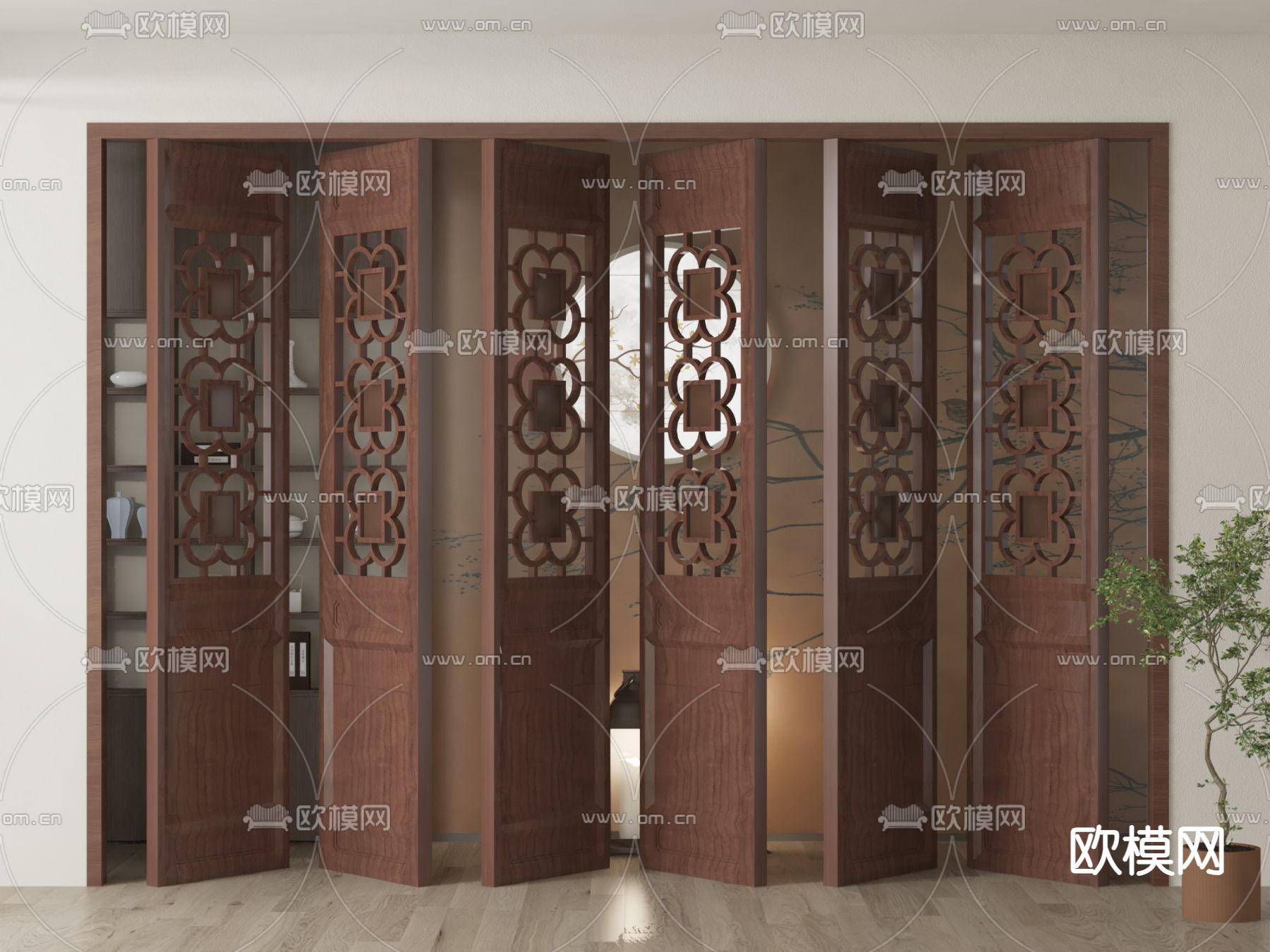 新中式屏风 隔断3d模型下载