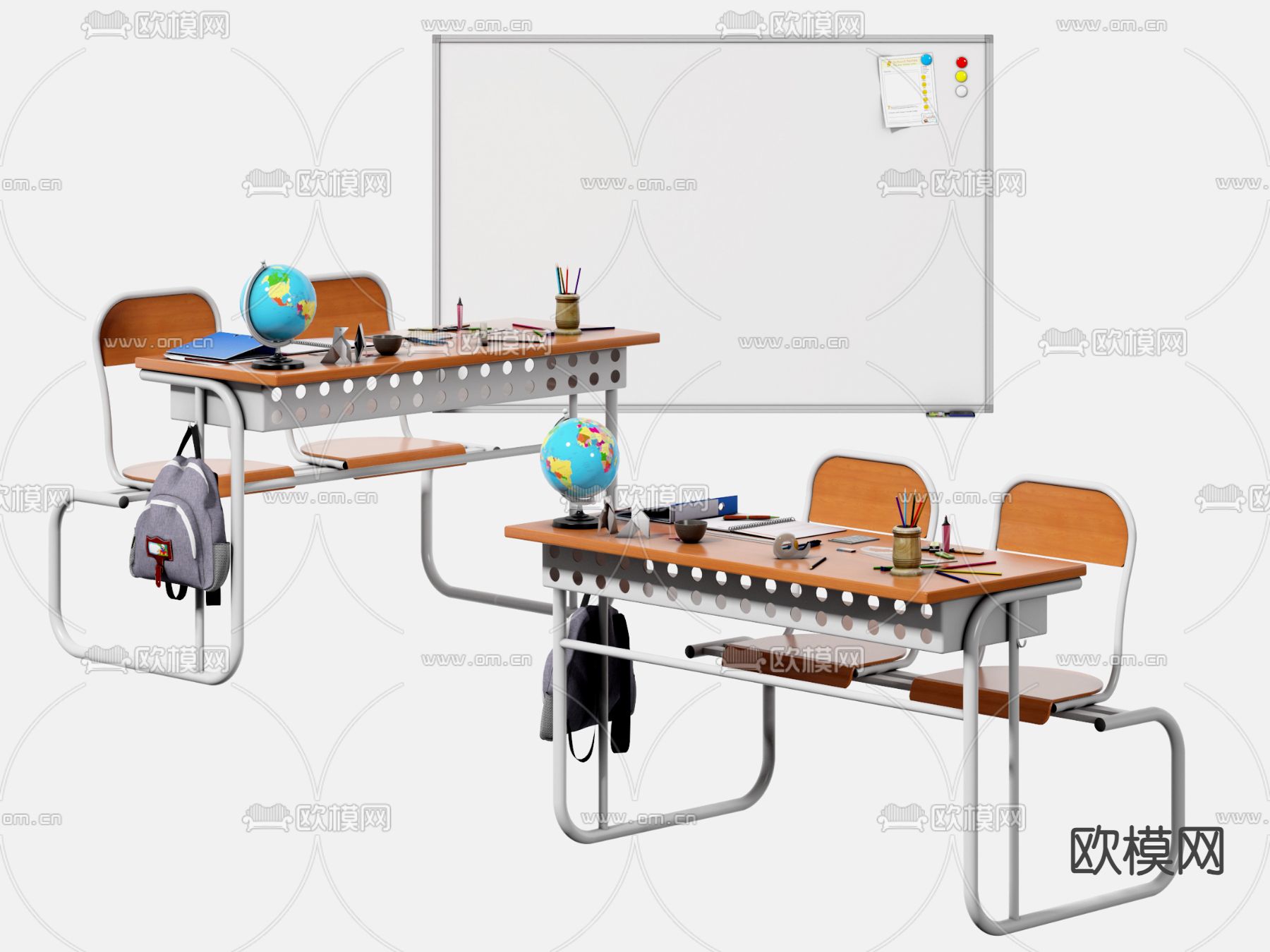 写字体 课桌 书桌椅su模型下载（渲染图1）