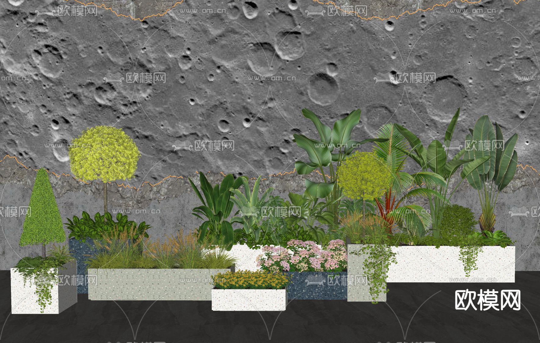 绿植花箱 花坛 植物堆su模型下载（渲染图2）